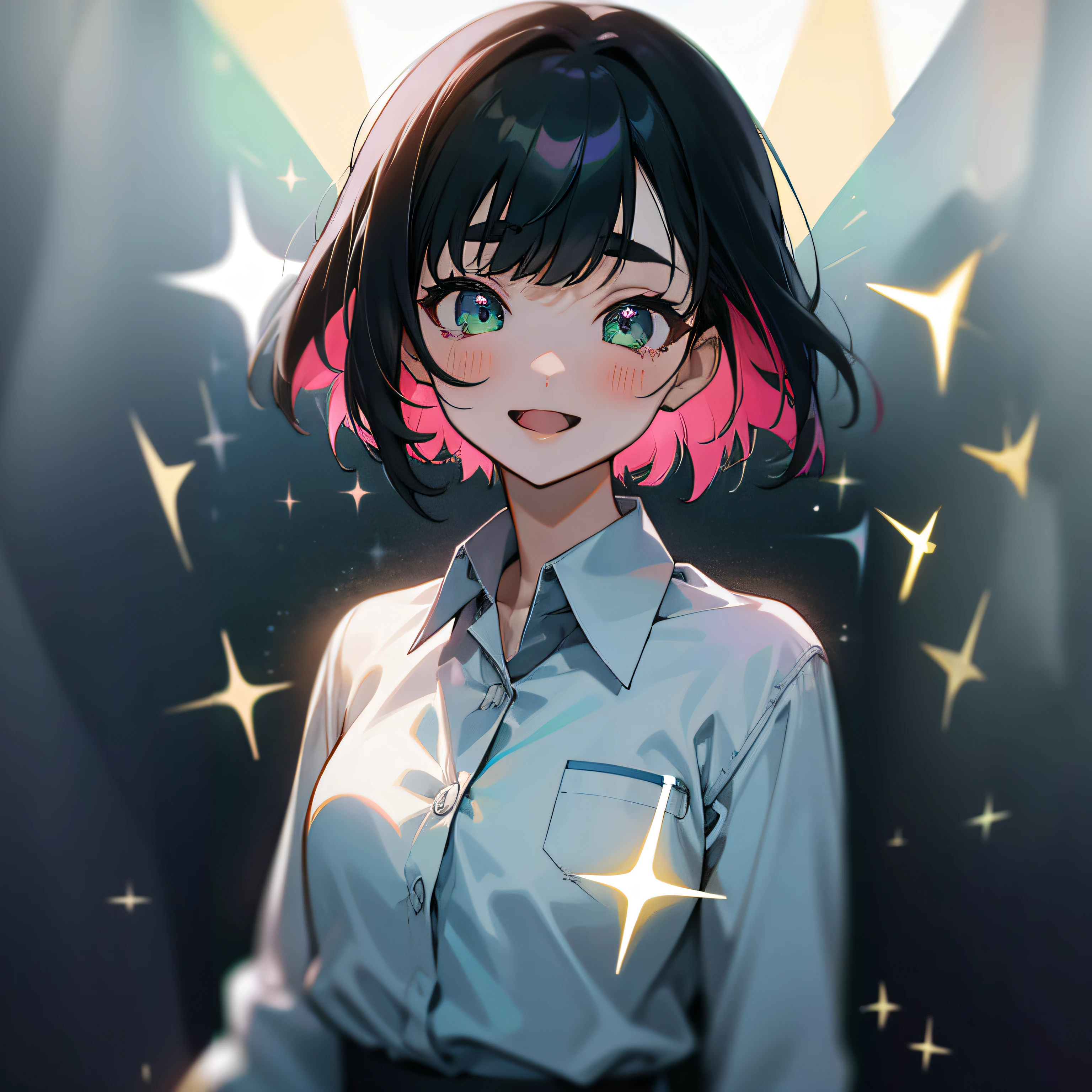 Anime girl with pink hair and blue eyes in white shirt, anime moe artstyle, portrait anime space cadet girl, anime style portrait, portrait anime girl, Anime Art Wallpapers 8K, high quality anime artstyle, anime style 4 k, digital anime illustration, Anime-style illustration, anime artstyle, kawaii realistic portrait, illya kuvshinov. 4 thousand.
