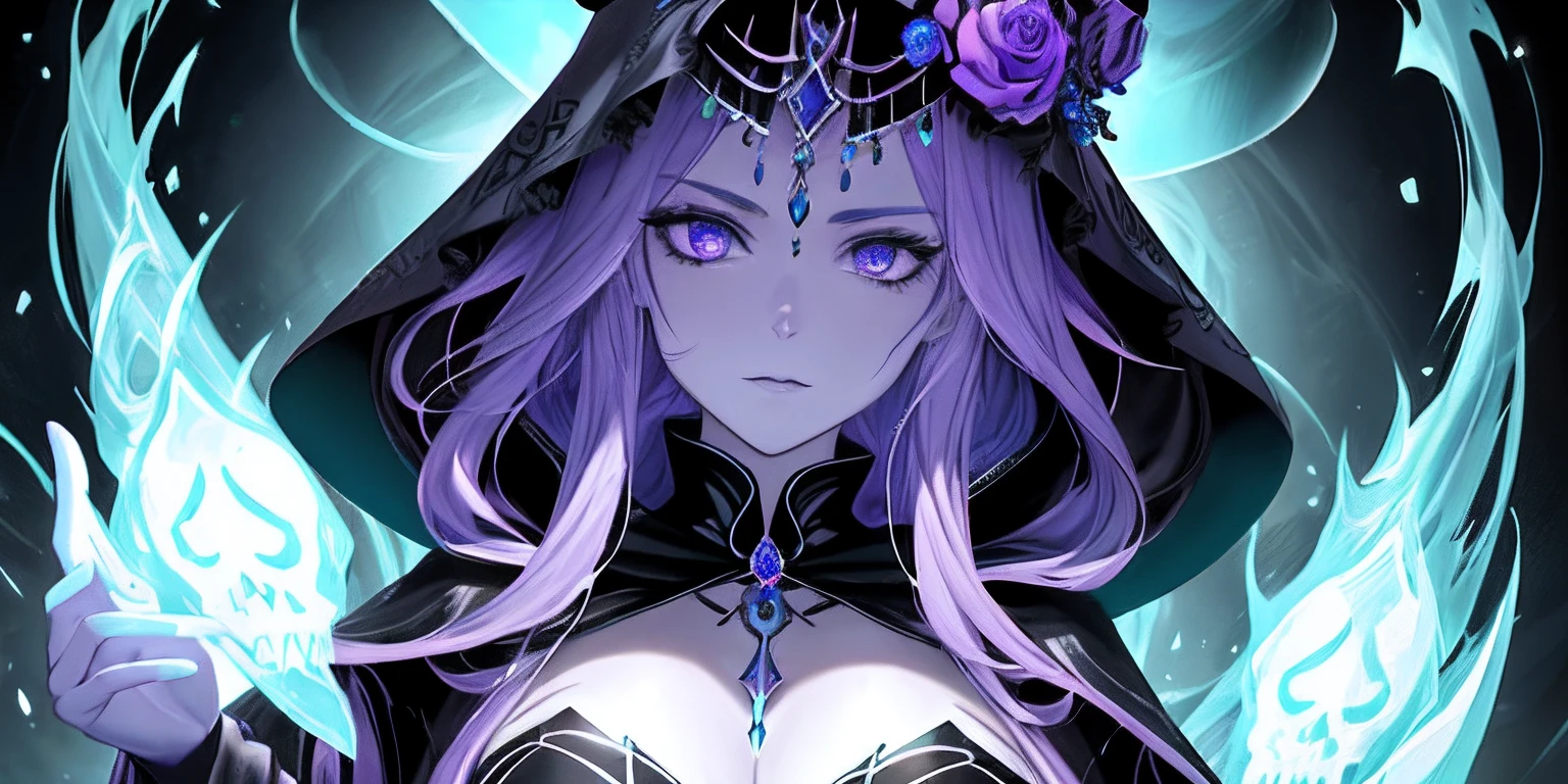there is a skull with a hood and a hat on it, purple slime, lots of slime, slimy, close-up portrait goddess skull, goddess of death,blue, green slime, saint skeleton queen, queen of death, unreal engine render + a goddess, portrait of the god of death, artstation 4k, the angel of death with a halo, scary queen of death, beautiful male god of death