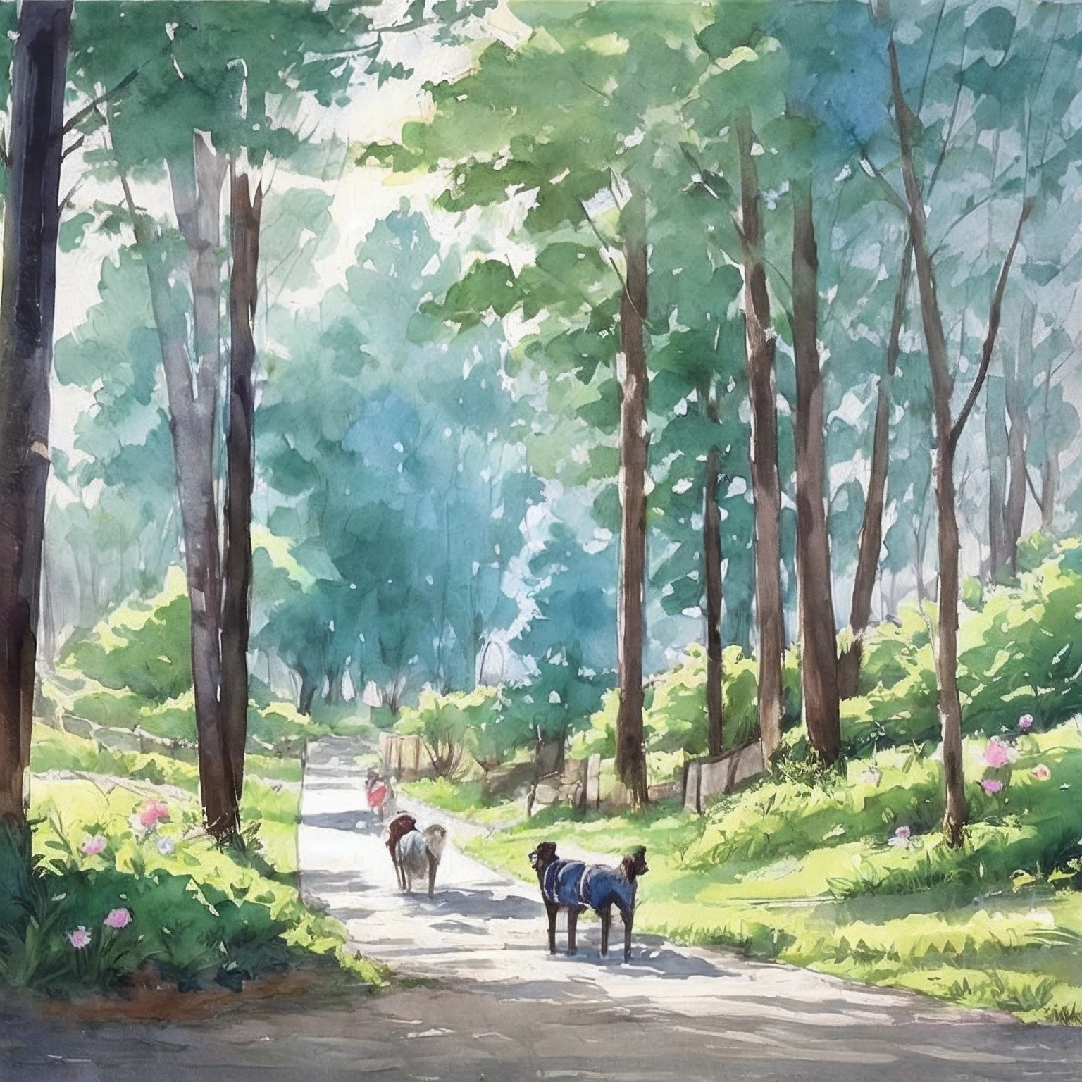 Bipedal dog working hard for its master、cute little、charicature、aquarelle --auto