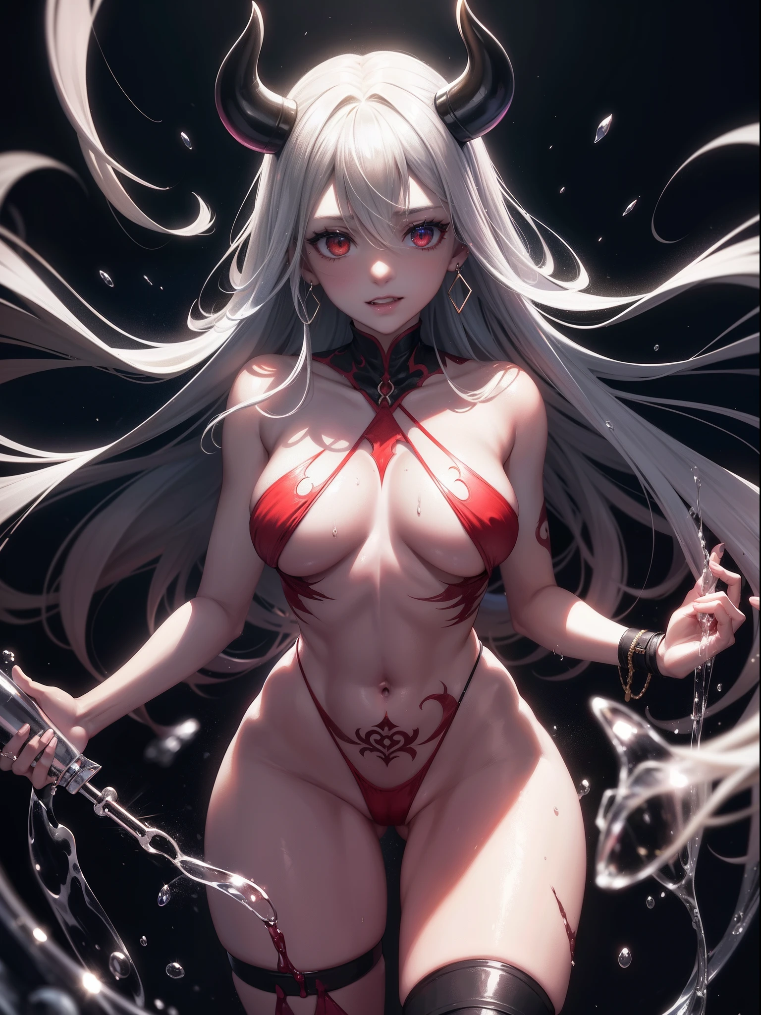 (Ashenhardt style:1.4), tmasterpiece, best qualtiy, high high quality, (Dark invisible creatures,Crimson glow and red eyes,Surrounded by darkness:1.2), (In the silhouette), (darkly:1.2), abstracted, abyssal, Award-winning photography, depth of fields, hdr, The is very detailed, Trend at Artstation, Trends in CG society, 复杂, high detal, (tmasterpiece:1.2, best qualtiy), (best illuminate, Very fine and beautiful), (best illuminate,very delicate beautiful),(beautifull detailed face),(Detailed eyes and detailed face:1.2),dark fantacy,(Young girls,small beast,1girll,独奏,mad smile,paleskin,19 piercings,((tattoo all over body,Tribal tattoos all over the legs))whaite hair,luminous red eyes,dynamic angle,Vampires),(Get the chain,Magical Circle,graffiti on wall,Background with)),Get the demon summoned), Magic Thunder, spiky_hor ears, Fang, Devil Wings, devil horns, Blood on the face,Blood rain, Blood fog, (depth of fields), hight contrast, (blood spatter:1.4), cow boy shot, full bodyesbian, Black lace-up thigh boots, whoop, sacrifices, A magnificent stage,fullnude,fullnude, fullnude,fullnude,with her mouth open(Lewd bark,Pampering),open waist,show legs,cropped shoulders,Exposing female genital organs,close-up all over the body,perspire,Be red in the face,pink areolae,Exposing female genital organs,Get wet all over your body,Spread your legs ,missionary pose,show,an female genital organs,urinating(Spray urine),(Self-paranoid female genital organs,Masturbation),(From female genital organs,Shedding of urine,semi transparent,the milky,Love liquid),soggy(urine,Love liquid),Damp condoms(Wet pubic hair),Steam flows from the female genital organs, Urine stains on female genital organs, Stand with your legs spread, polution, Be patient to pee, Beautiful eyes, Depth of field, High-definition CG unity 8K wallpapers, Masterpiece, Detailed background, Dramatic angle, dramatic pose, Fluttering hair, {{{full bodyesbian}}, Perfect detail, Realistic skin texture, cleavage, Realistic details to