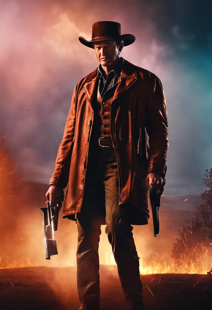 make me a hyper realistic poster of freddy kruegar, cowboy shot with warm lighting