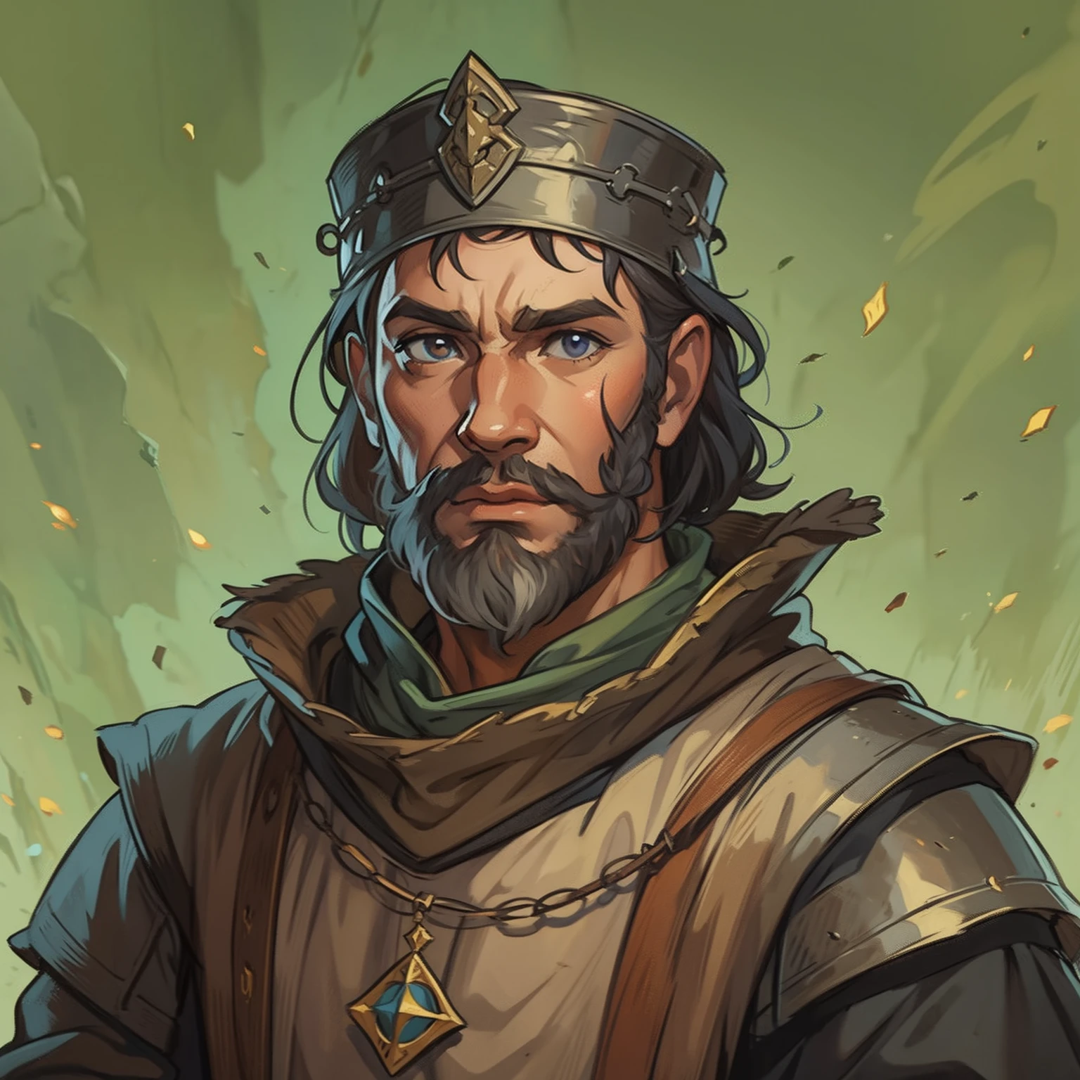 a portrait of a random character, an NPC for a medieval RPG wearing medieval costumes in a medieval art RPG art, a rough detail art