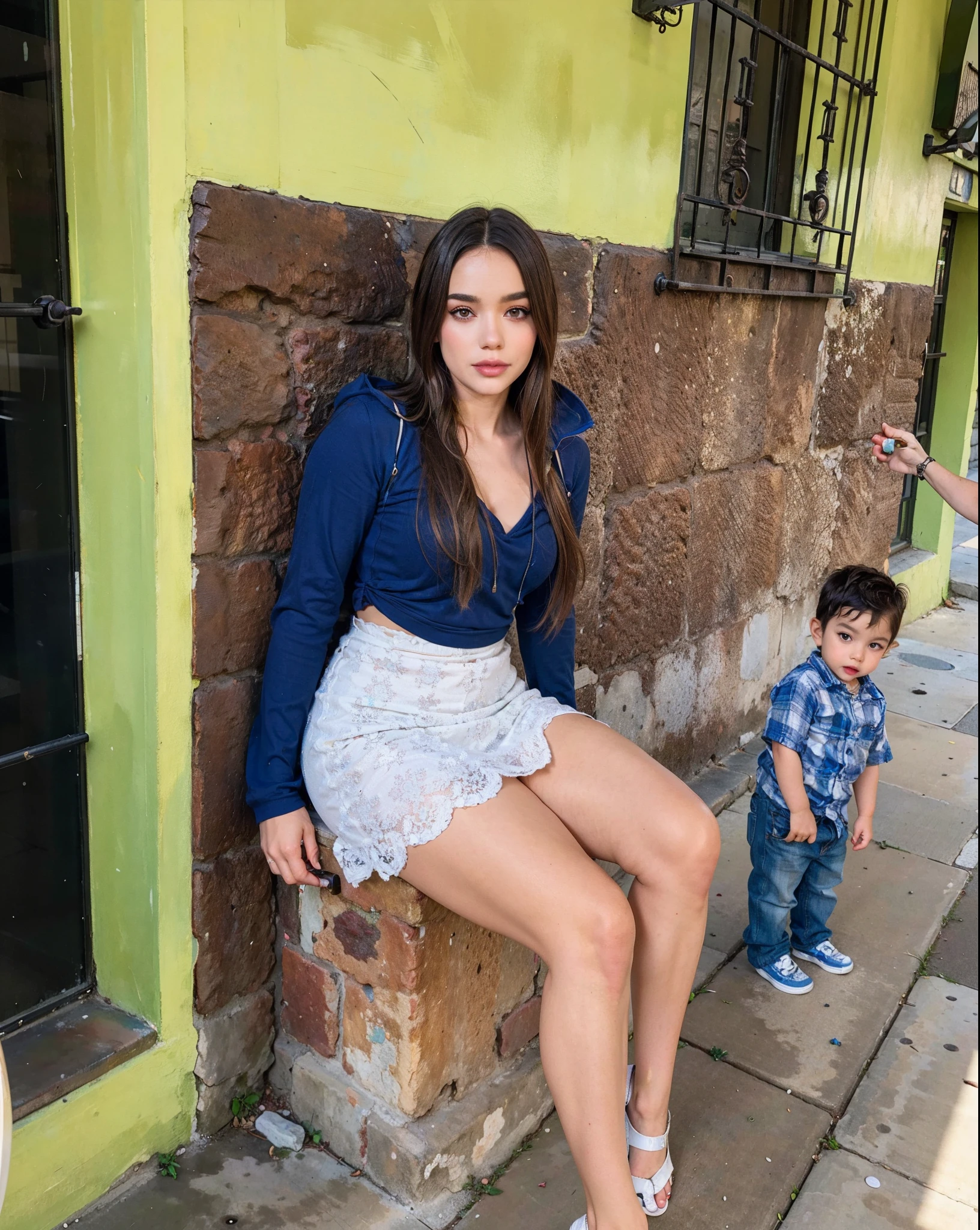 There is a woman and a girl next to a suitcase, modelagem para doces e gabanna. mulher de 30 anos, Pequeno . Mulher com pele branca bronzeada e cabelos escuros. Ela tem cerca de 38 anos. slightly plump lips, olhos castanhos escuros. Corpo fino. cintura fina. corpo perfeito, Your face is the definition of beauty. Altamente realista, Lindo, batom cor de rosa, sorriso, hiperrealismo, pele muito elaborada. foto de corpo inteiro, Limpar foto, alta qualidade, high resolution, obra de arte, 8k.
