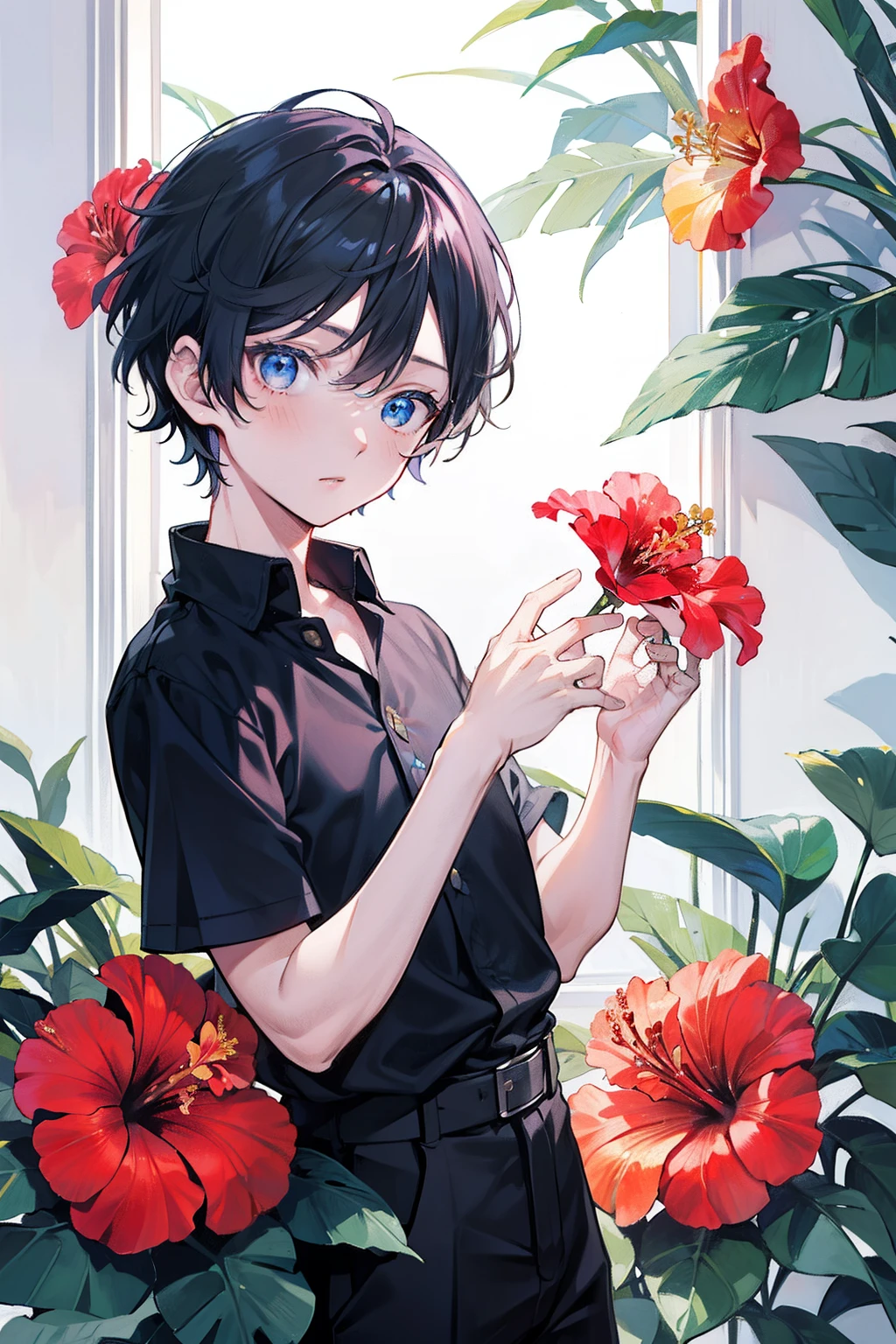 hibiscus Boy from the Tropical Country male blue eyess A dark-haired short hair