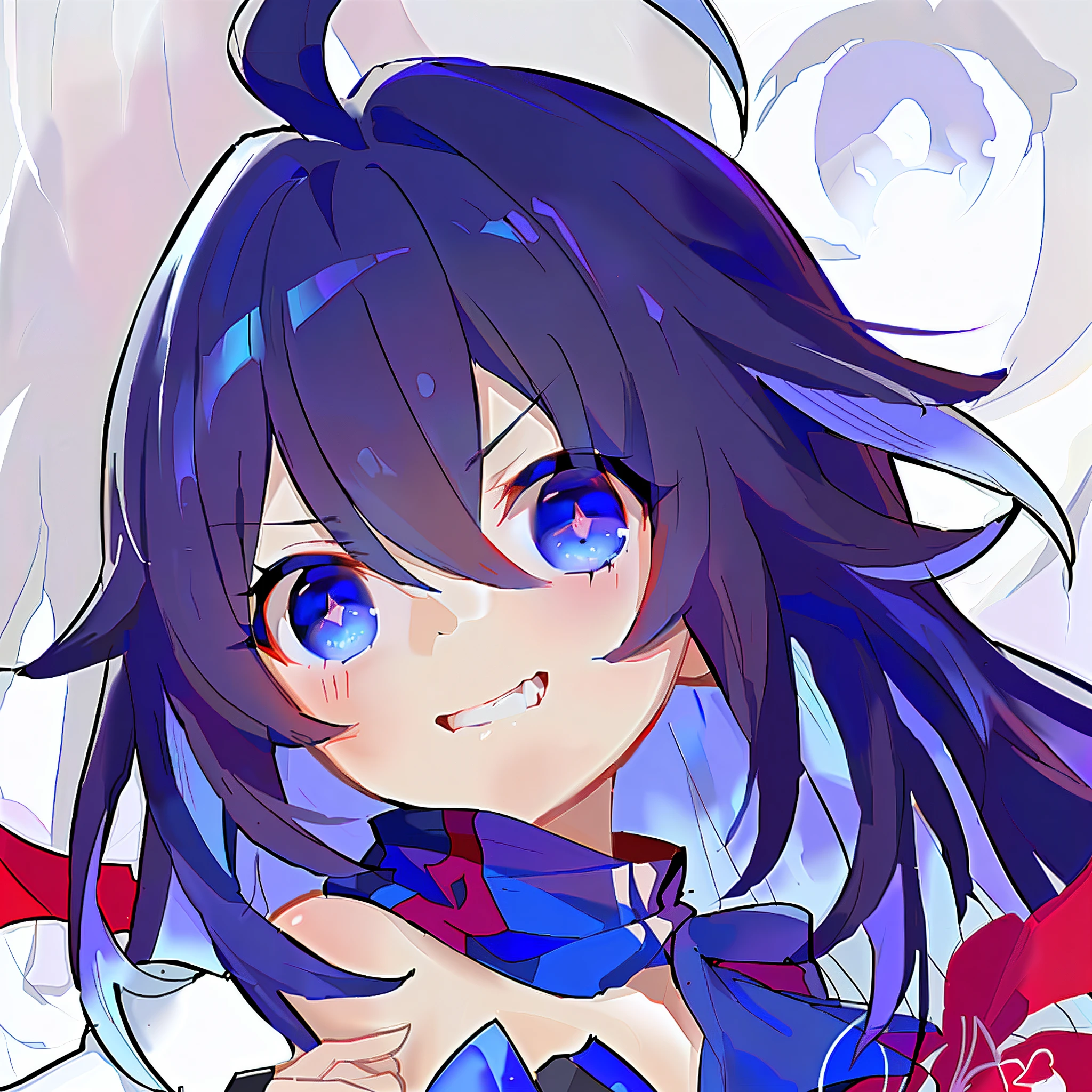 Anime girl with blue eyes and purple hair wearing blue dress, attractive matoi ryuko, Blushing, Anime moe art style, style of anime4 K, zerochan art, shikishi, anime big breast! 4K, anime big breast! 4 k'', Anime art style, 8K!!, mika kurai demon, hana yata, gapmoe yandere