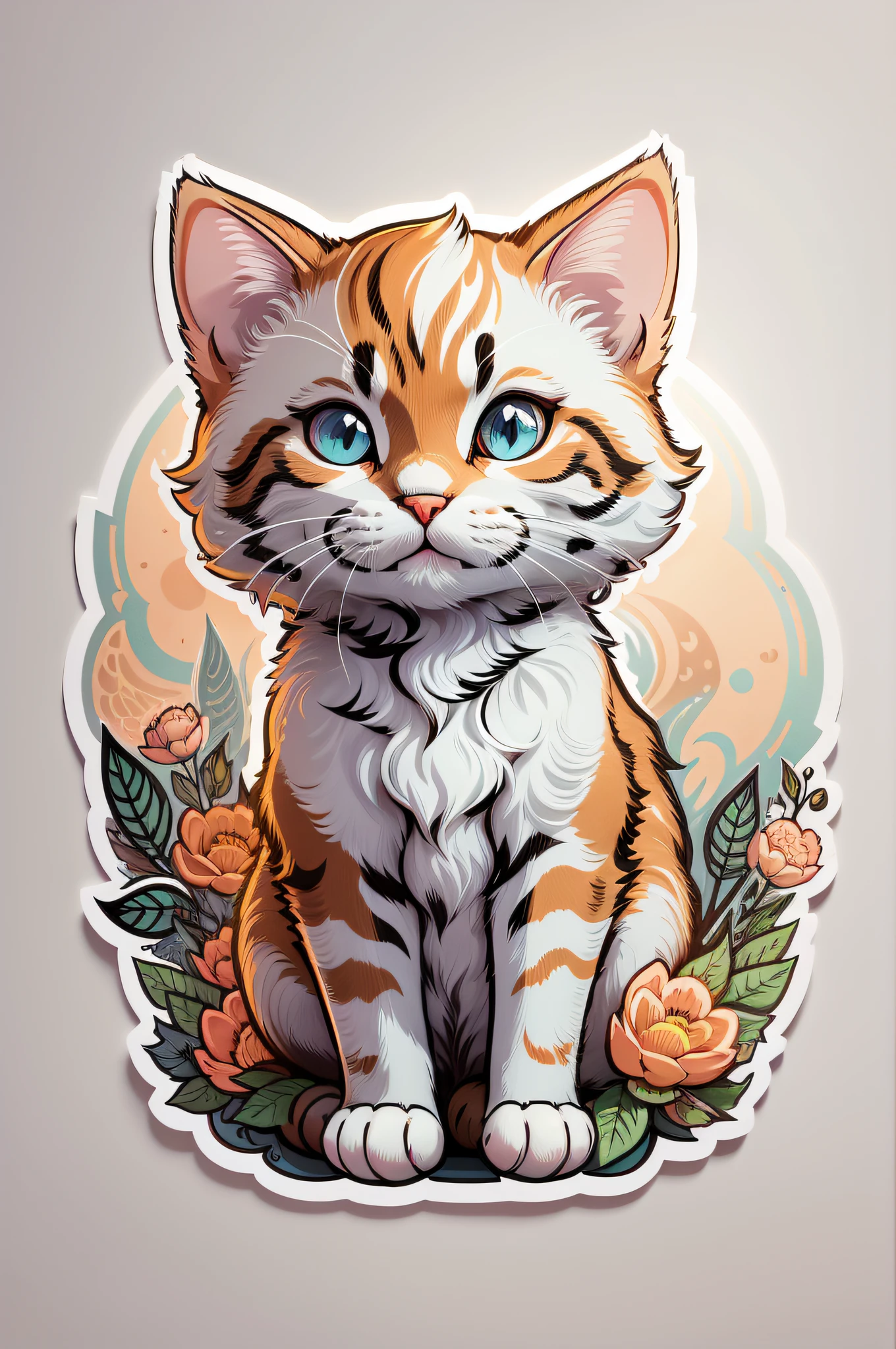 ute chibi cat in vector color, line art illustration, crisp and clean vector line, pastel colors, cell shading, smooth gradients, black contour ouline, ultra detailed, HDR, 16k, in the style of die cut stickers