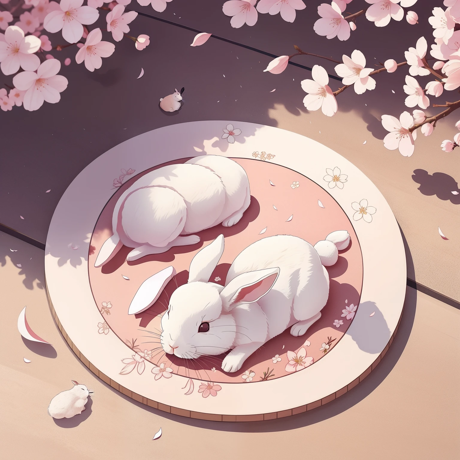 Cherry blossom petals spread all over the floor、Rabbit sleeping --auto