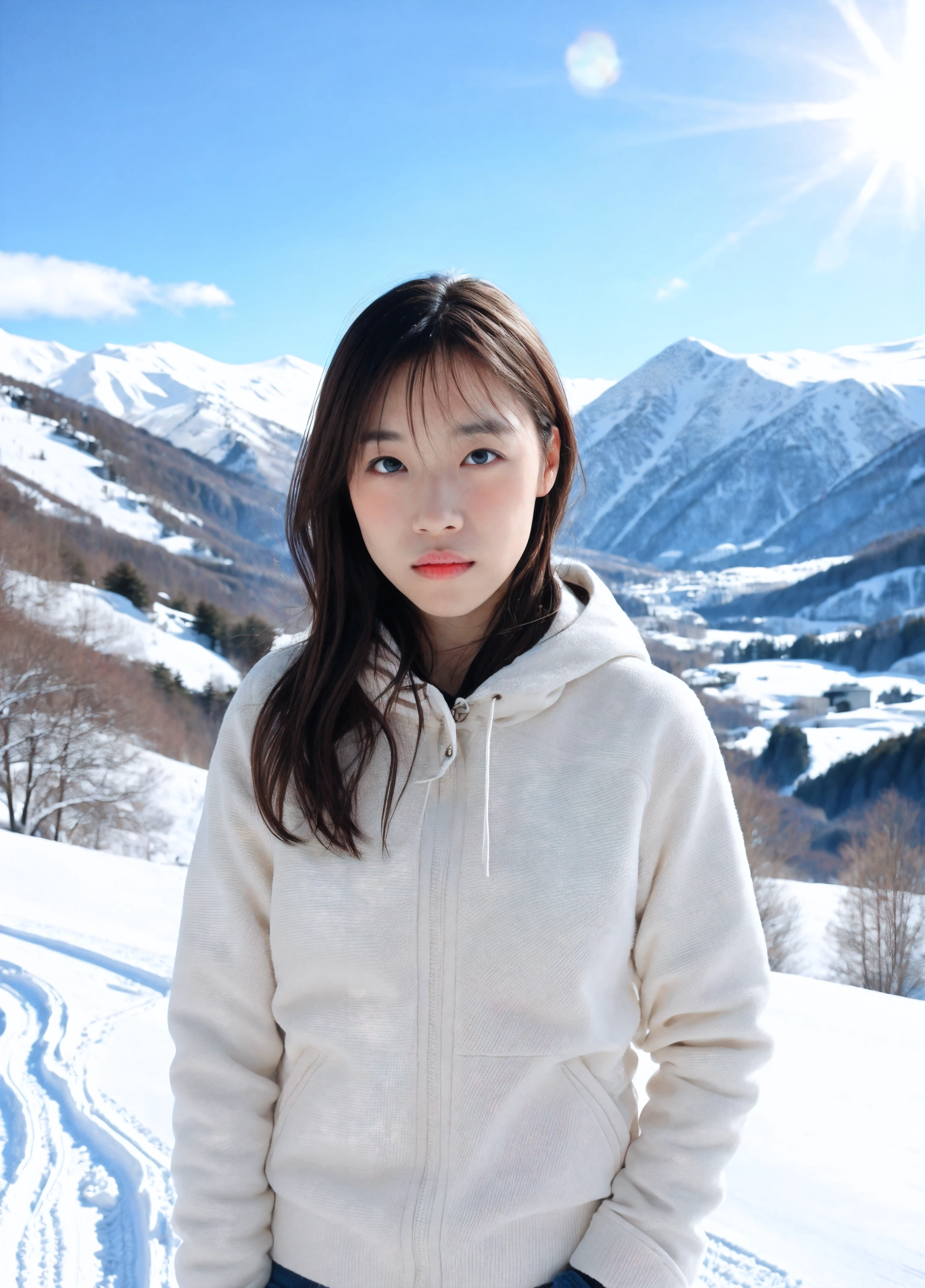 masterpiece,(best quality:1.3),ultra high res,raw photo,detailed skin,style: realistic pictures,
1girl,chilly nature documentary film photography,snow mountain environment,natural light,a clear face,minor acne,