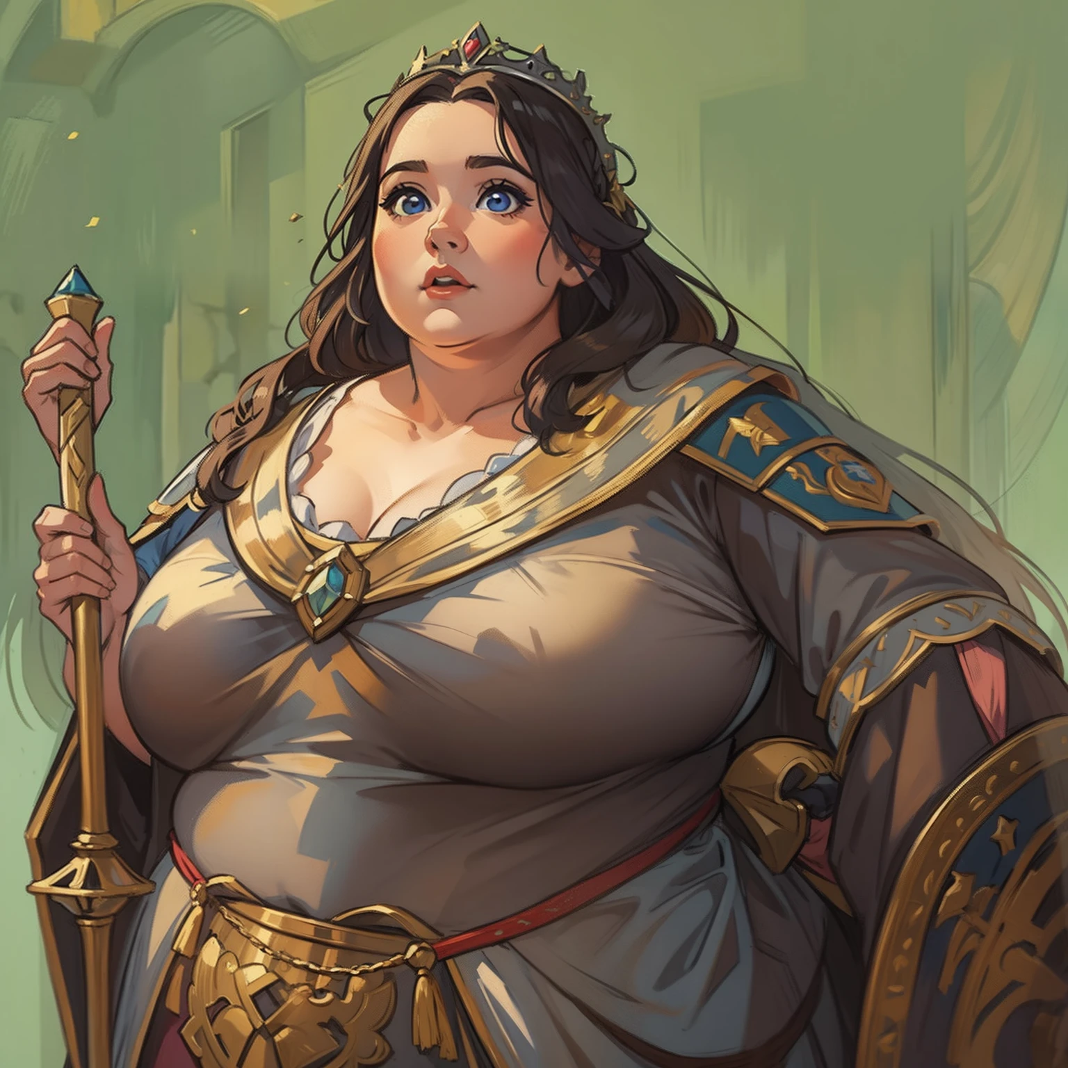 um retrato de uma mulher uma princesa gorda decote peitos enormes um NPC para um RPG medieval vestindo trajes medievais em uma arte de RPG de arte medieval art uma arte detail aproximada