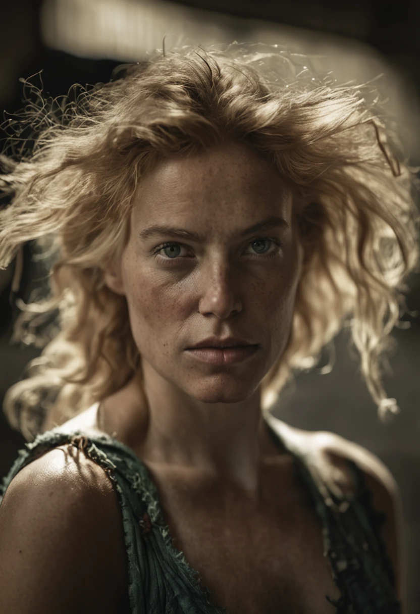 deep shadow, sinister, award winning photo, best quality, masterpiece, upper body, woman, freckled face, windblown blonde hair, emerald eyes, modern strapless dress by Jeremy Lipking, by Antonio J. Manzanedo, by lee jeffries nikon d850 film stock photograph 4 kodak portra 400 camera f1.6 lens rich colors hyper realistic lifelike texture dramatic lighting unreal engine trending on artstation cinestill 800, fisheye lens, Style-Kilt, windy beach, scottish loch, forest