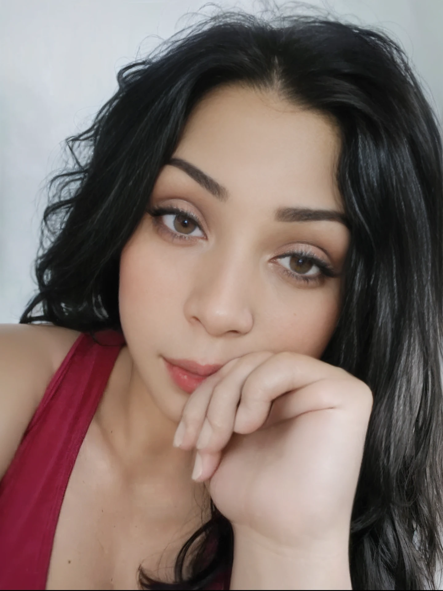 there is a woman with long black hair posing for a picture, violet myers, gorgeous latina face, alanis guillen, 30 years old woman, 3 0 years old woman, profile image, black hair and large eyes, 18 years old, ayahausca, 30-year-old woman from cuba, selfie of a young woman, headshot profile picture