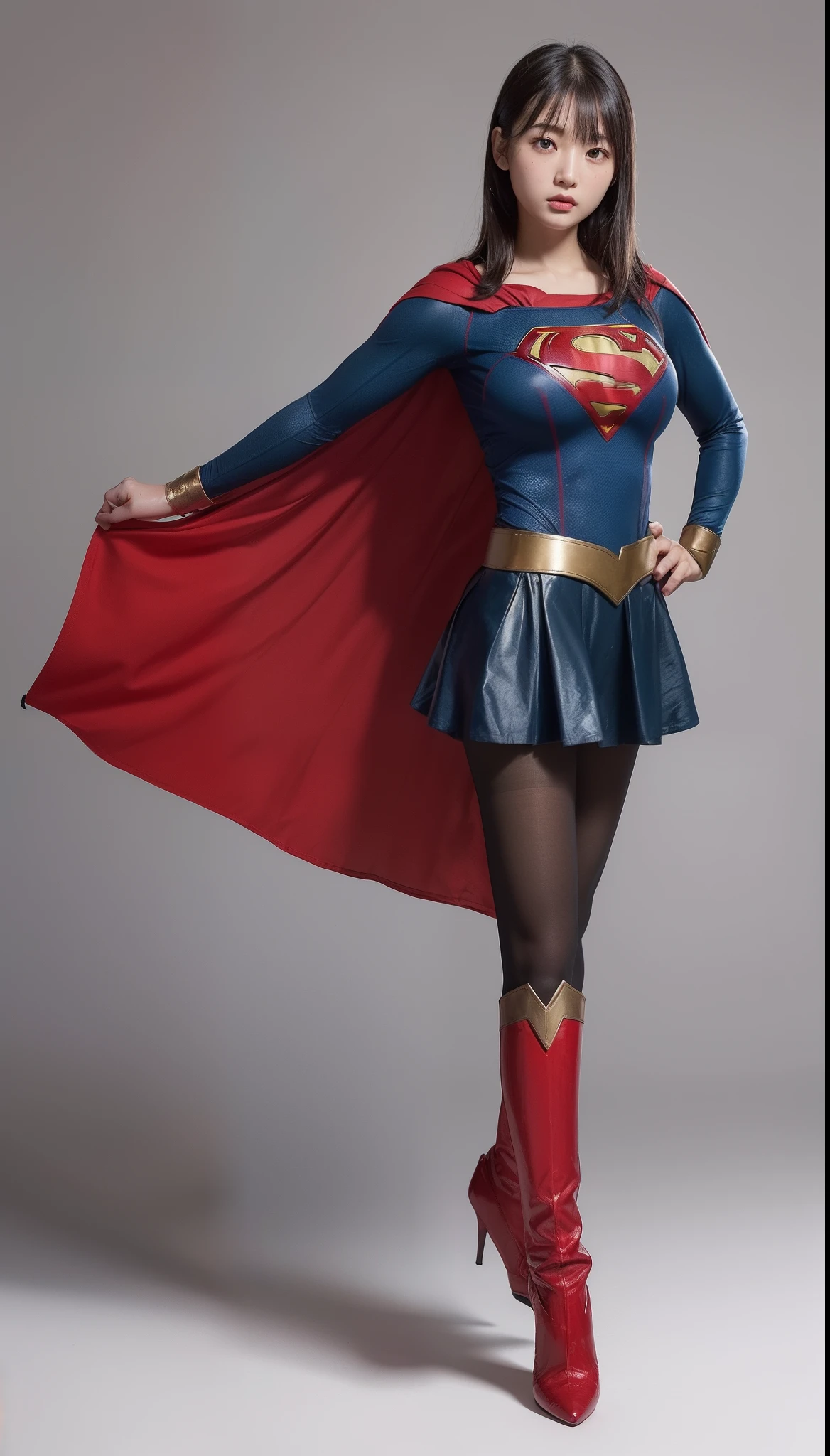 (((Make the most of the original image)))、(((Wear black tights)))、(((Supergirl Costume)))、(((lustrous dark hair)))、(((Suffering)))、(((lying back on)))、(((Be sure to wear black tights)))、((Top image quality、8K))、((top-quality、8K、​masterpiece:1.3))、Crisp focus:1.2、Beautiful woman with perfect body shape:1.4、Slender Abs:1.2、((layers-Cut、large boob:1.2))、a wet body:1.5、Highly detailed facial and skin texture、