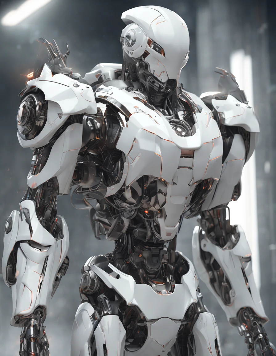 1 robot, , triangle glowing eyes, cyberhelmet, long hair, white plastic, diffuse lighting, fantasy, intricate, elegant, highly detailed, lifelike, photorealistic, smooth, sharp focus, art by John Collier and Albert Aublet and Krenz Cushart and Artem Demura, wires, tubes, dark room, dim light, side view, side pose.
