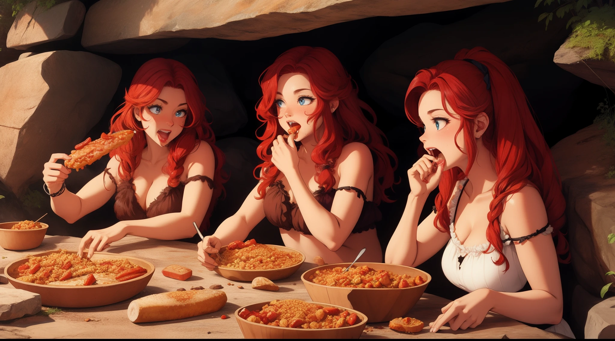 the cavewomen eating