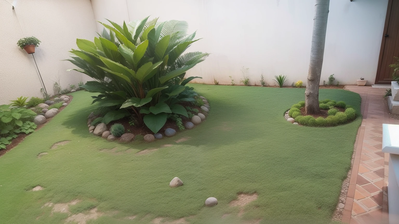 Decorar o jardim com pedras e plantas