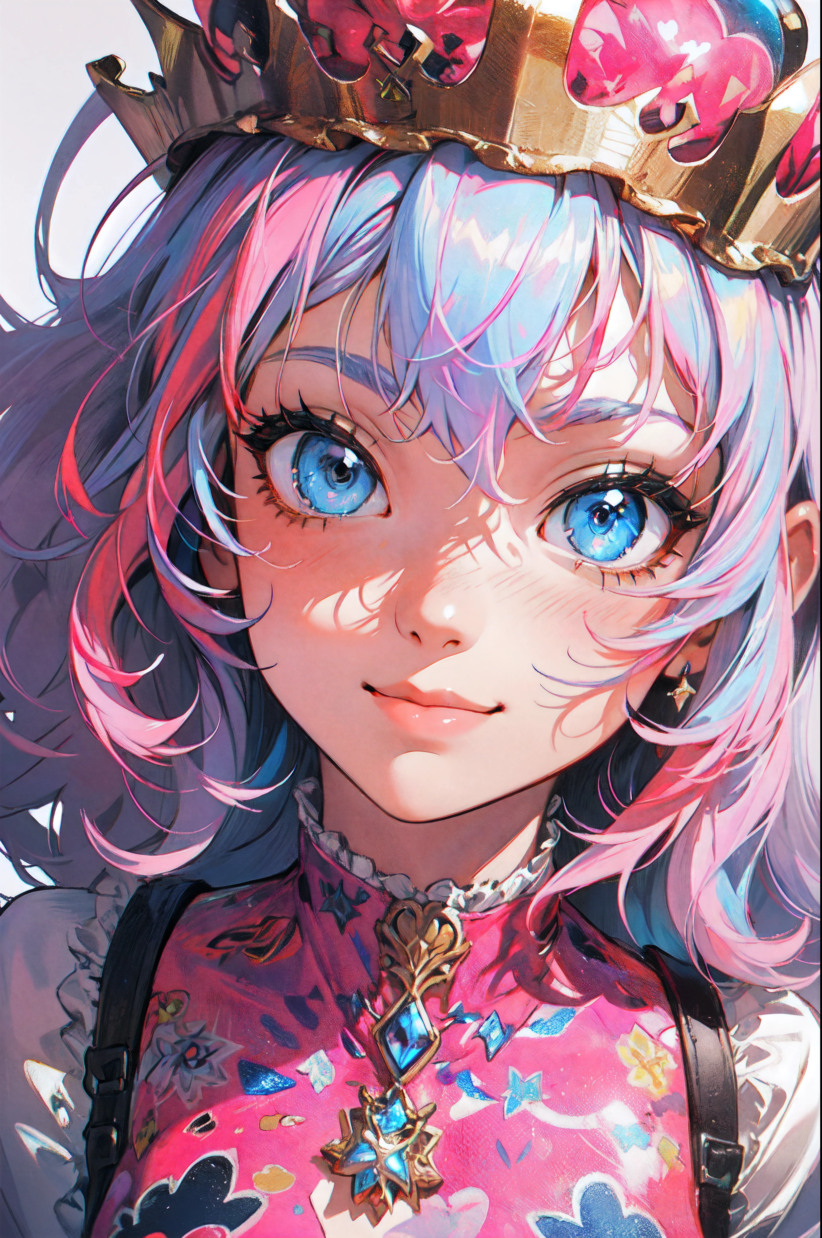 ((Jewelry crown)),Contemporary art born from traces of colorful gemstones、Princess Dresses、masterpiece、ultra-detailliert、pop-art、innocent smiles、eye glass、(1 girl, Solo:1.6),(Cute smile), (Best Impact:1.5), (maximalism:1.7), Vivid contrast, (Realistic), hyperrealistic illustrations, hight resolution, ultra-detailliert, absurderes,(Fractal Art:1.3)、Random hairstyle、Random hair color colorful、FULL BODYSHOT、Retro、Precise focus、randome pose、cinema4d、Drama