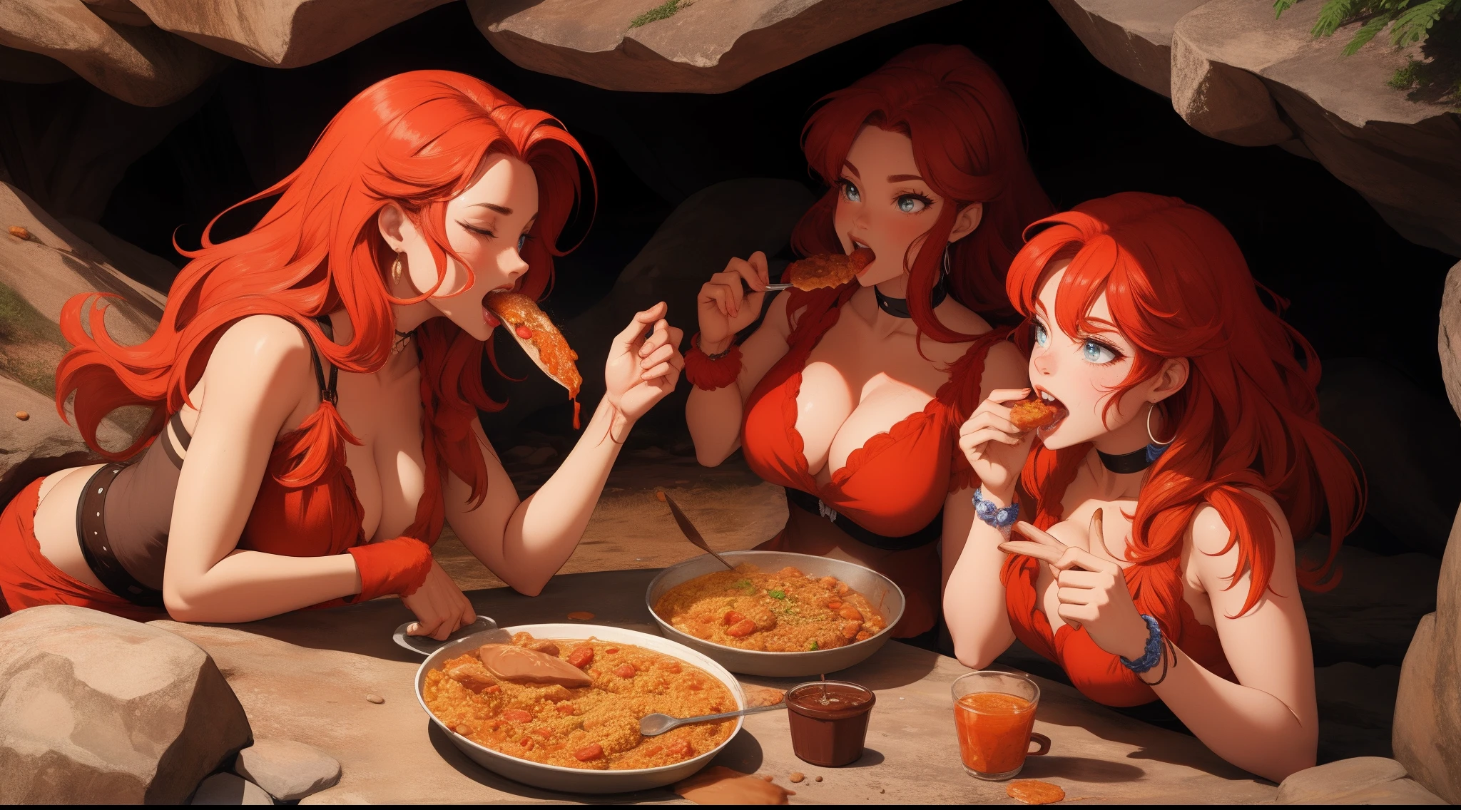 the cavewomen eating