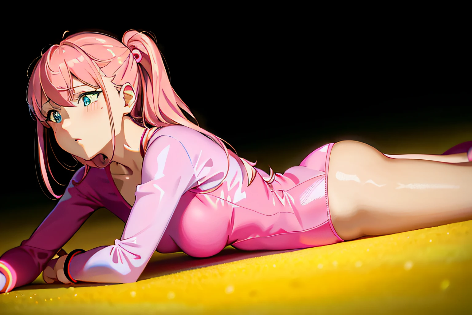 Anime – Style girl in pink leotard lying on yellow surface, photorealistic anime girl render, Smooth Anime CG Art, rendered in sfm, best anime 4k konachan wallpaper, Cute anime girl rendering, an anime girl, Seductive Anime Girl, pink twintail hair and cyan eyes, bubblegum body, marin kitagawa fanart, pink girl