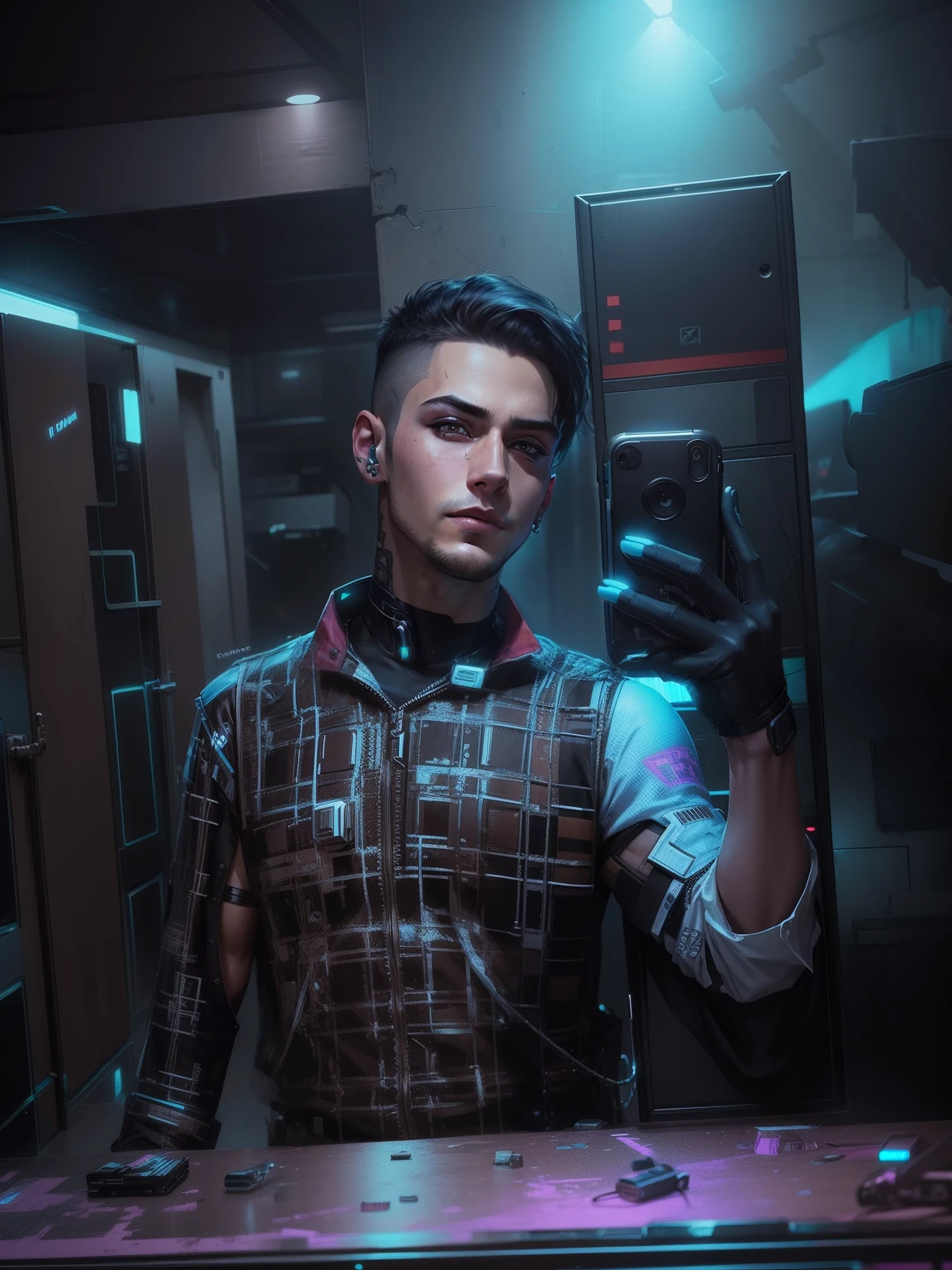 Change background cyberpunk handsome boy. Realistic face 4k