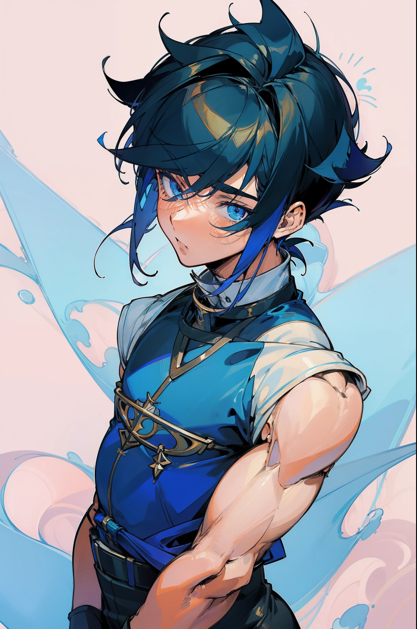 (1boy,masculino,musculoso),Menino de anime com cabelo azul