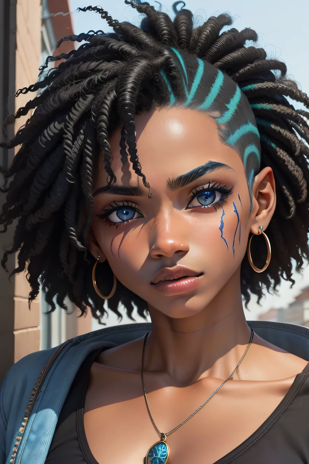 rapaz de 18 anos afro decendente, cabelo curto, olho esquerdos azul e olho direito castanho escuro, poderes de fogo azul, concepart