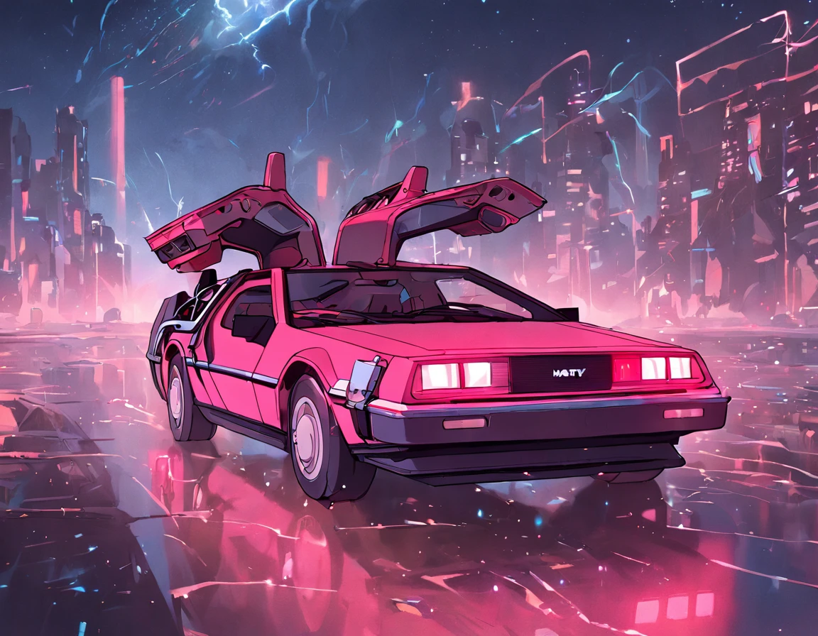 Marty McFly traveling to the year 2077 in his Delorean
