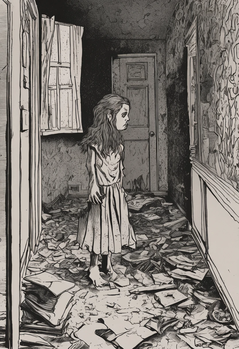 color photo of a scared Austrian-Brazilian girl, her face pale and contorted with fear, her wide eyes filled with terror. Her blonde hair hangs in disarray around her, adding to the sense of chaos and unease. She is captured in the ghoulish and satanist room, a place of darkness and malevolence. Sinister figures loom in the background, their shadowy forms adding to the eerie atmosphere. The room itself is adorned with occult symbols, the walls covered in faded and peeling wallpaper that seems to whisper secrets of the dark. The low-quality camera from 2004 struggles to capture the scene, resulting in a grainy and distorted image. The picture carries a sense of urgency and rawness, as if it was hastily taken in a moment of terror. The grain adds a gritty texture, intensifying the unsettling mood of the photograph. The color film used casts a muted and somber tone, enhancing the eerie ambiance of the room. This juxtaposition of fear, the macabre setting, the grainy quality, and the vintage aesthetic of the camera creates a chilling and haunting image. Directors: David Lynch, Guillermo del Toro, Stanley Kubrick Cinematographers: Roger Deakins, Emmanuel Lubezki, Darius Khondji Photographers: Diane Arbus, Francesca Woodman, Cindy Sherman Fashion Designers: Alexander McQueen, Rick Owens, Gareth Pugh ::n_bad anatomy, mutation, mutilation, deformity, poorly drawn, extra arms, extra legs, missing arms, missing legs, mutated hands, mutated feet, fused fingers, extra fingers, long neck, disfigured features, gross proportions, asymmetrical, blurry, ugly, extra eye, missing eye, deformed skull, malformed limbs, mutated mouth, missing teeth, extra teeth, malformed teeth, gross, disgusting, deformed spine, distorted bones, missing bones, out of frame, low resolution, low quality, normal quality, jpeg artifacts, signature, watermark, username, text, error, missing components, extra components, cropped, worst quality, low-res, bad proportions