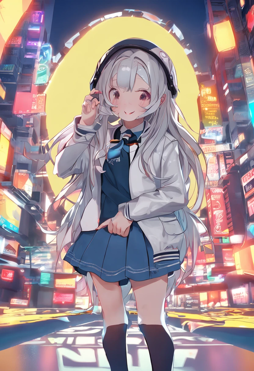 "Image Quality: 8K (Best Quality Scale: 1.2),A conon camera on her neck ,Artistic Style: Realistic, Photorealistic Factor: 1.37, Clarity: Ultra High Definition, Subject: Teenage Girl (16 yrs old) blue long hair, neon color, Pleasant Smile, Korean white school uniform