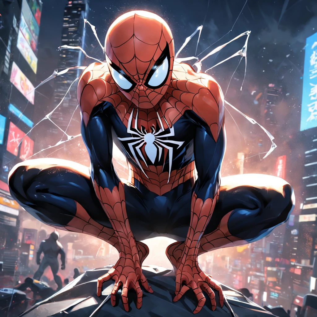 Un Spider-Man en blanco/traje ?????, Detalles sobre la ropa negra, HDR, UHD, 64k, Altamente detallado, professional photography by Sergio Nogueira, Estilo de boceto, ink scratches, crisp lines, tendencias en Artstation, Motor poco realista, vivid colors , high resolution scan