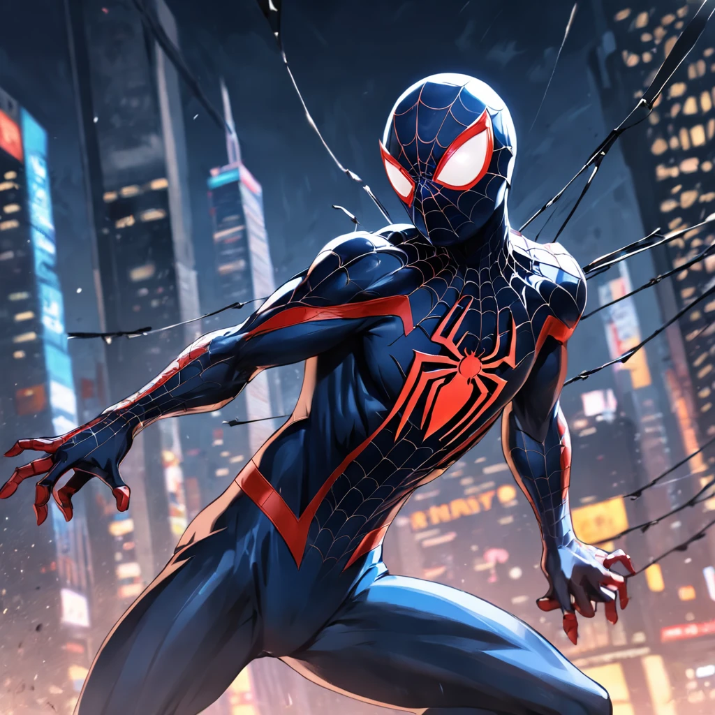 Un Spider-Man en blanco/traje negro, Detalles sobre la ropa negra, HDR, UHD, 64k, Altamente detallado, professional photography by Sergio Nogueira, Estilo de boceto, ink scratches, crisp lines, tendencias en Artstation, Motor poco realista, vivid colors , high resolution scan