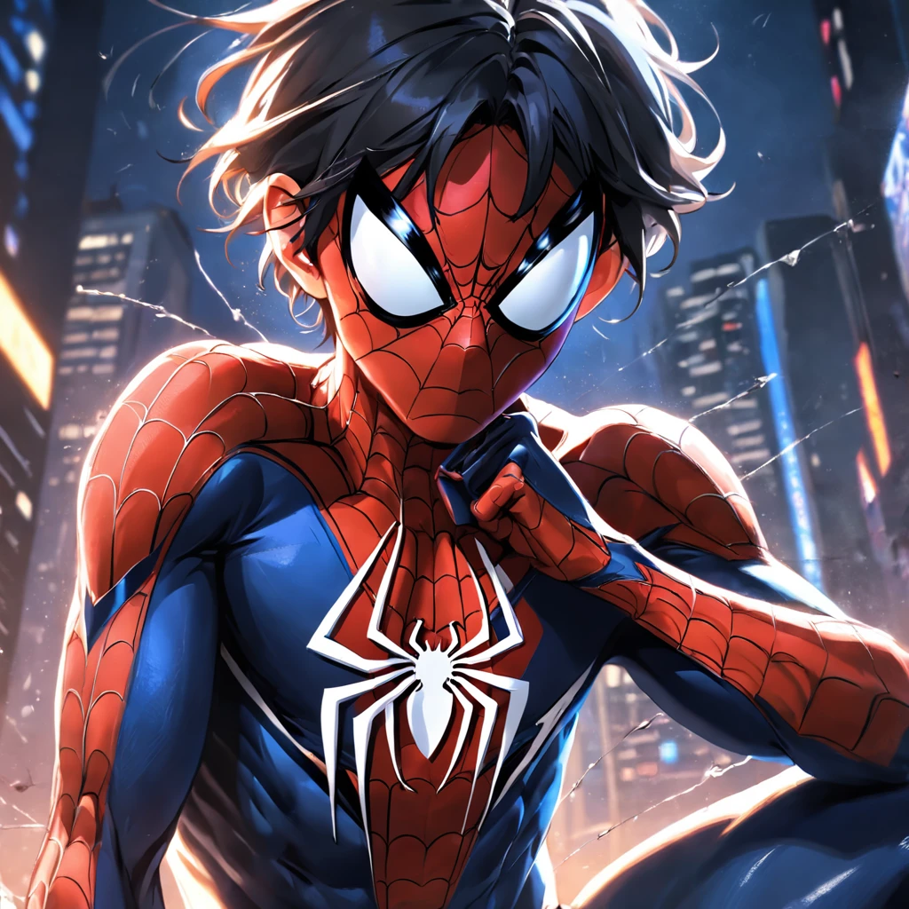 Un Spider-Man en blanco/traje ?????, Detalles sobre la ropa negra, HDR, UHD, 64k, Altamente detallado, professional photography by Sergio Nogueira, Estilo de boceto, ink scratches, crisp lines, tendencias en Artstation, Motor poco realista, vivid colors , high resolution scan