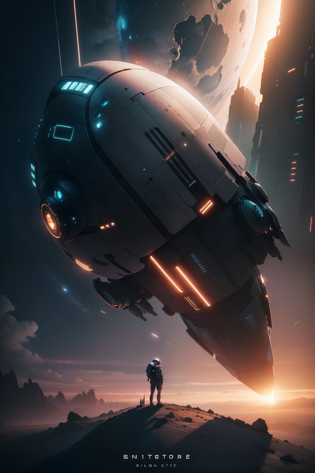 a close up of a book with a spaceship in the background, cinematic scifi shot, in style of beeple, beeple masterpiece, artgem and beeple masterpiece, cinematic beeple, sci-fi digital art illustration, sci-fi digital art, depicted as a scifi scene, scifi illustration, 3 d render beeple, sci-fi digital painting
