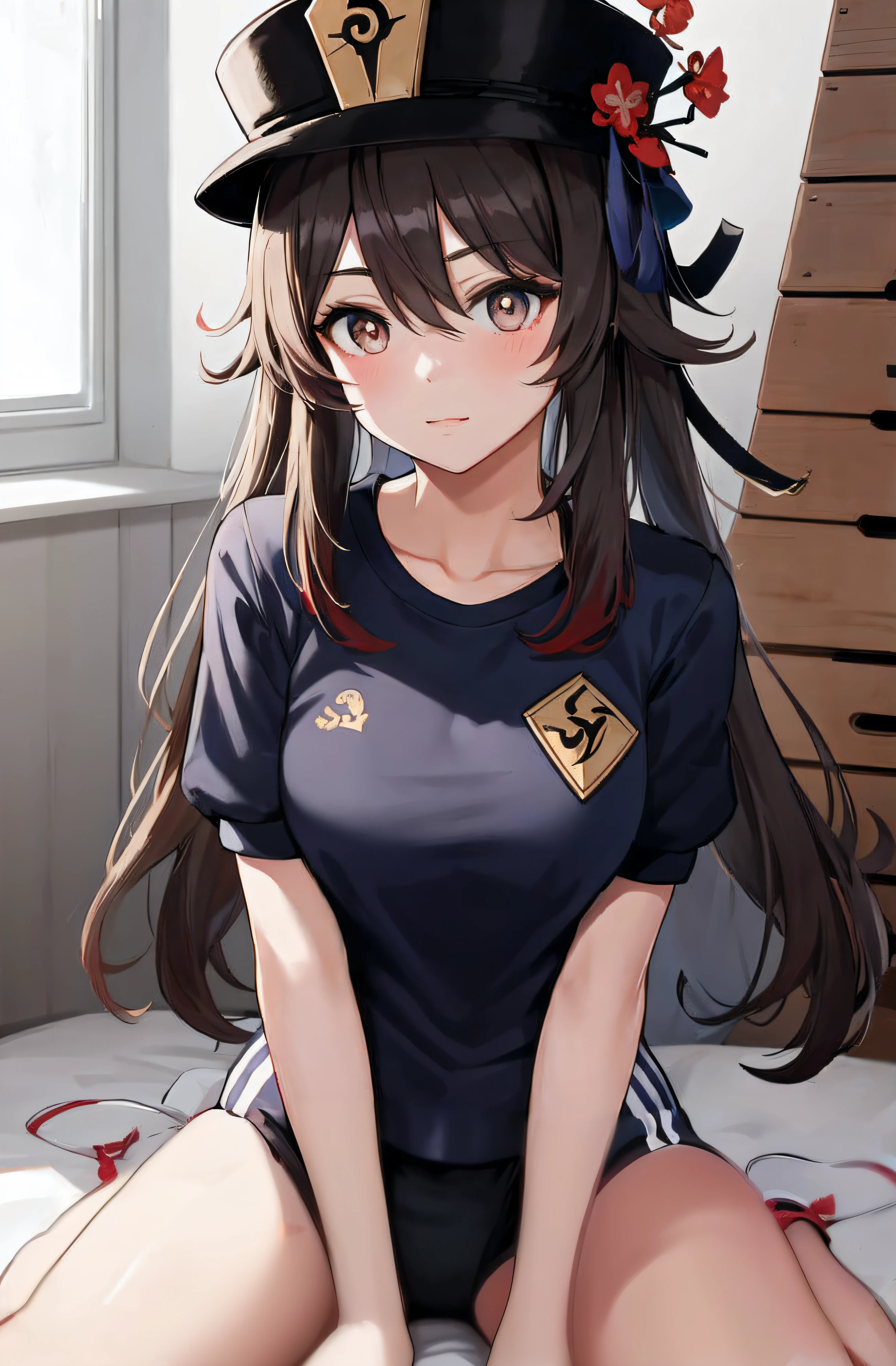 Anime girl sitting on bed in top hat, ilya kuvshinov with long hair, Marin Kitagawa fanart, Kantai collection style, anime moe art style, seductive anime girls, attractive anime girls, An anime girl, Cute anime girl, (Anime girl), pretty anime girl, Beautiful anime girl, up of young anime girl, Beautiful anime high school girl Walnut Hutao