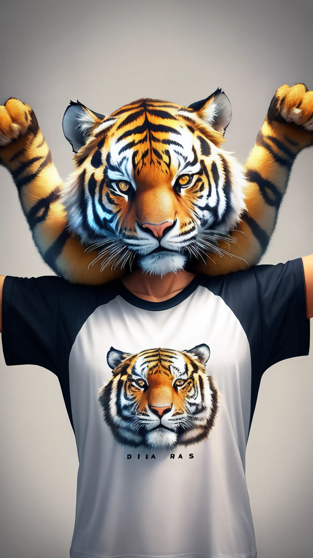 Create a sad tiger with its arms crossed as if it were a logo of a shirt right on the shirt left chest