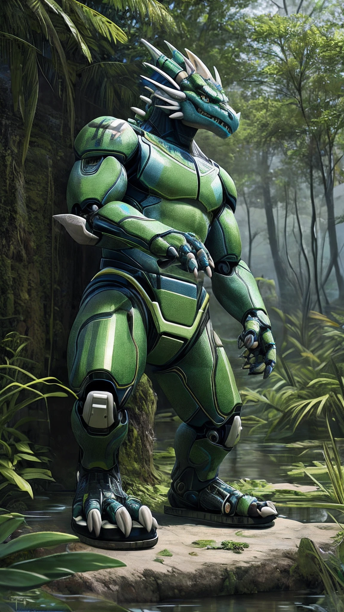 Bionic robot dragon,male,Android,Red Lingeri,sandals,Stuck in a swamp,HD graphics,Detailed and realistic,high detal,high qulity,photo-realistic,photorealistic eye,Detailed paws,Clear eyes,Masterpiece artwork,Five-fingered hands