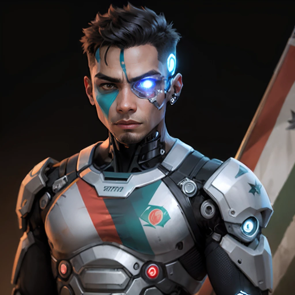 Mid 30s cyborg with Indonesia's flag