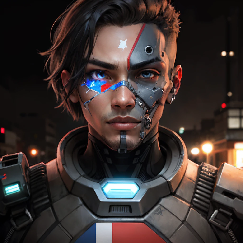 Mid 30s cyborg with Indonesia's flag