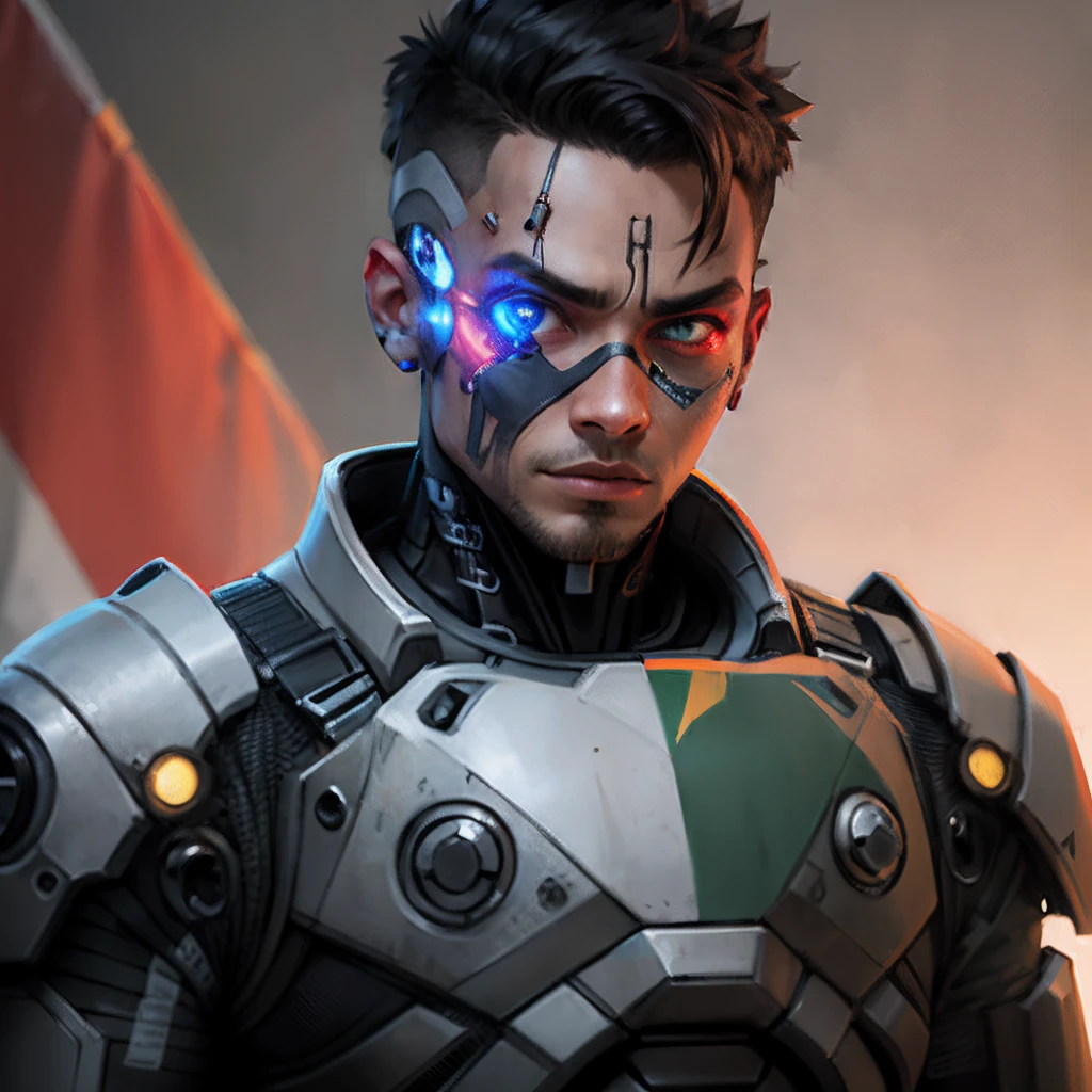 Mid 30s cyborg with Indonesia's flag