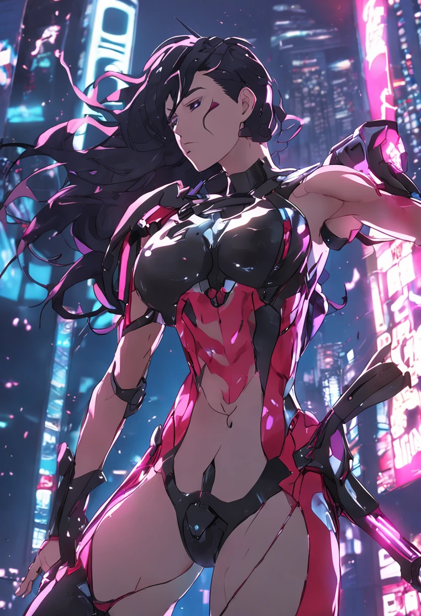 爆乳,fullbody,Transformation Heroine,During transformation,Transformation Scene,glamorous,cyber suit,Chest opening,Navel Ejection,battleing