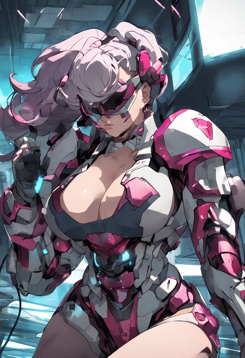 爆乳,fullbody,Transformation Heroine,During transformation,Transformation Scene,glamorous,cyber suit,Chest opening,Navel Ejection,battleing
