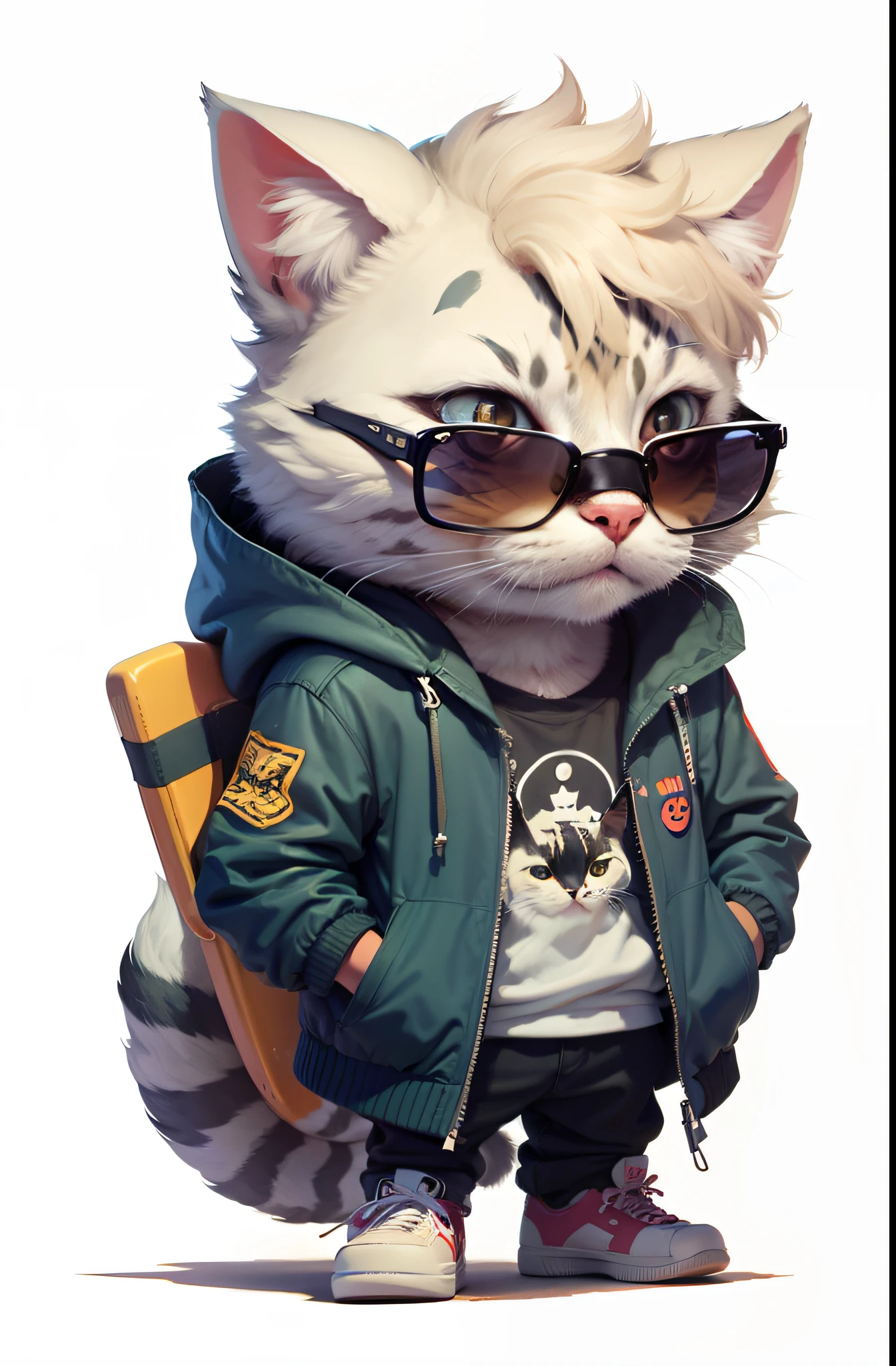 C4tt4stic, Cartoon cat in jacket and skateboard, Sunglasses,