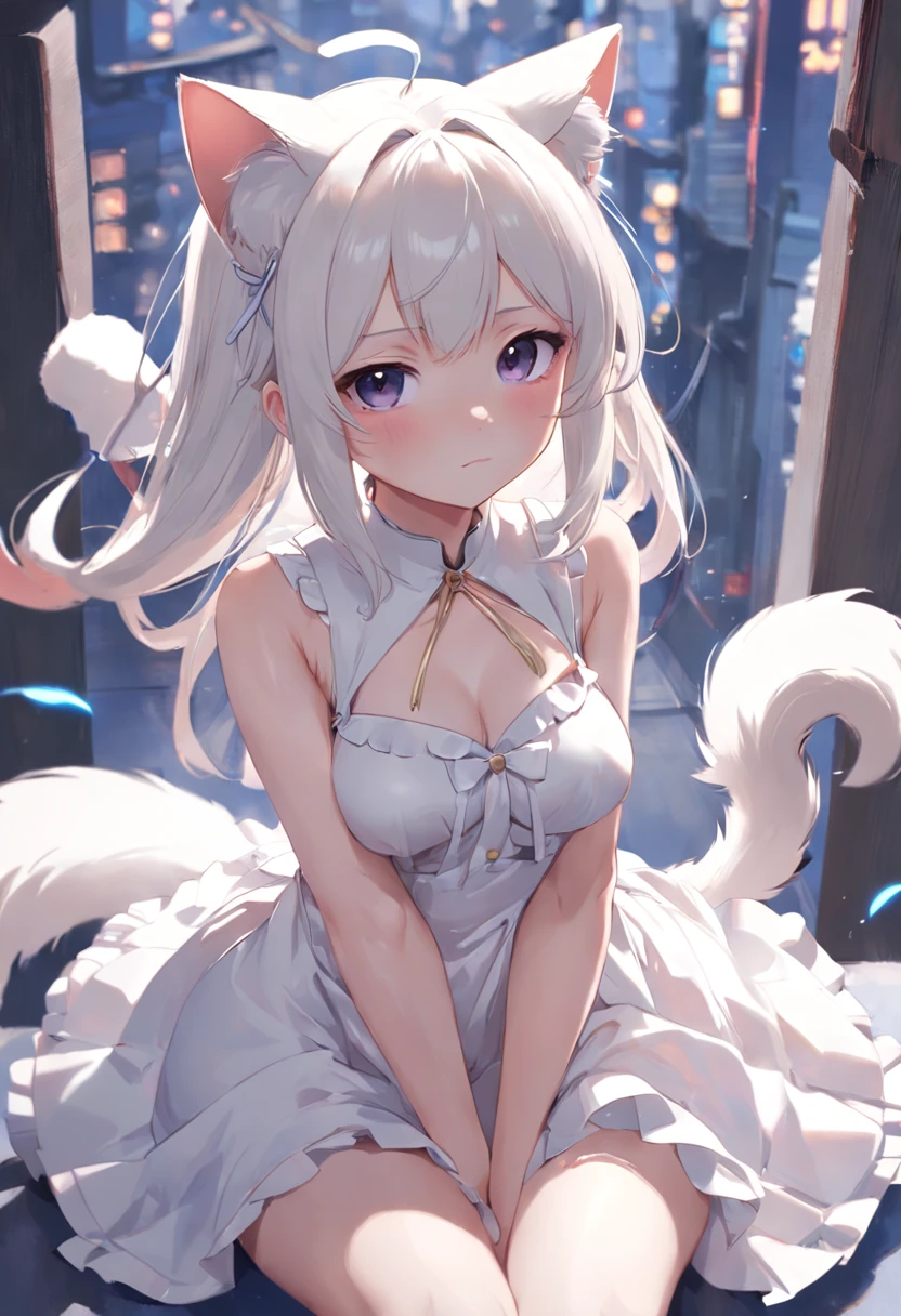 Furry girl, wolf girl, large fur, big dress, longest hair, tied hair, expresive face, happiness, big breast, darkness, dark room, lights out, griddy, furry art, fursona