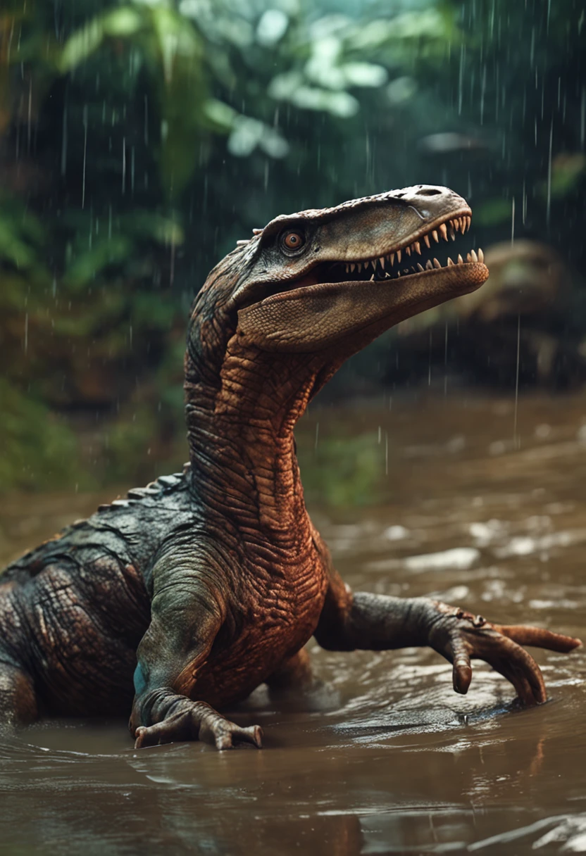 The velociraptor was drowned in mud
