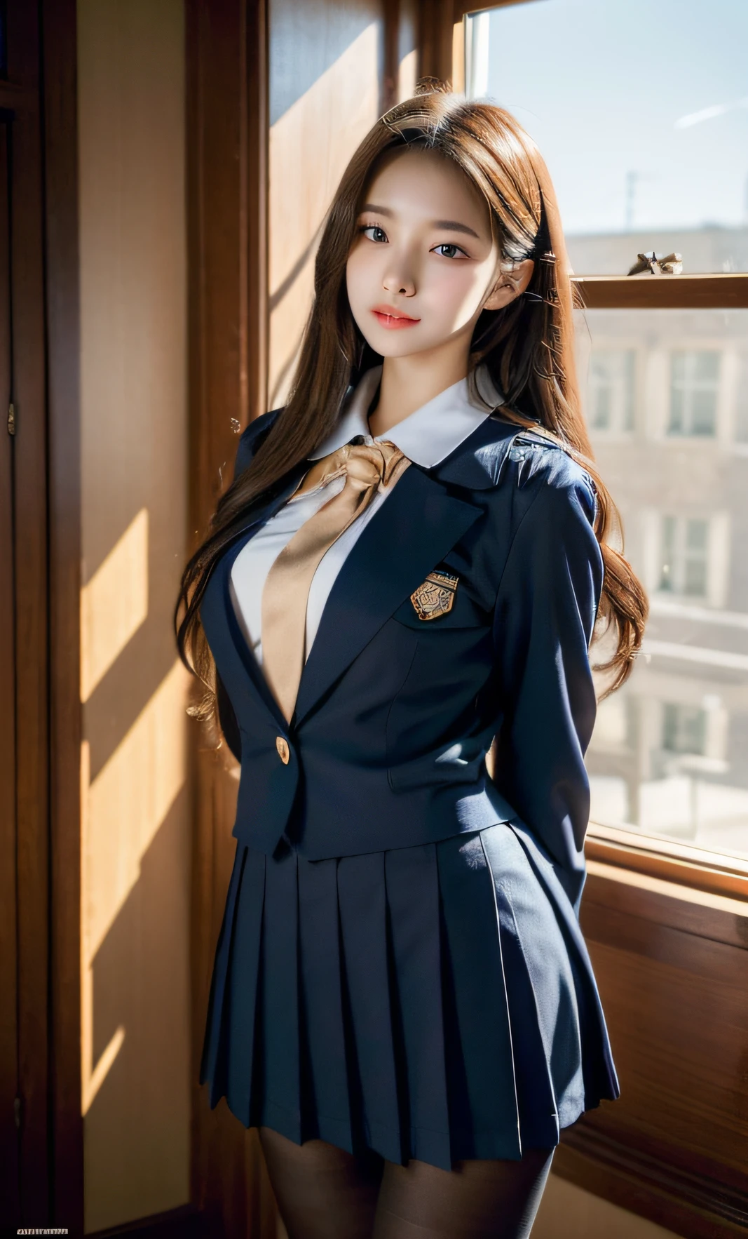 ulzzang-6500-v1.1, (raw photo:1.2), (photorealistic:1.4), beautiful detailed girl, very detailed eyes and face, beautiful detailed eyes, ridiculous, incredibly ridiculous, huge file size, super detailed, high resolution, very detailed, best quality, masterpiece, kemomimi, (((JK school uniform)), illustration, very detailed, CG, unified, 8k wallpaper, amazing, fine details, masterpiece, best quality, very detailed CG uniform 8k wallpaper, light on face, cinematic lighting, 1girl, , (beautiful lingerie), ((dynamic pose)), (camel toe), (half), (pantyhose)