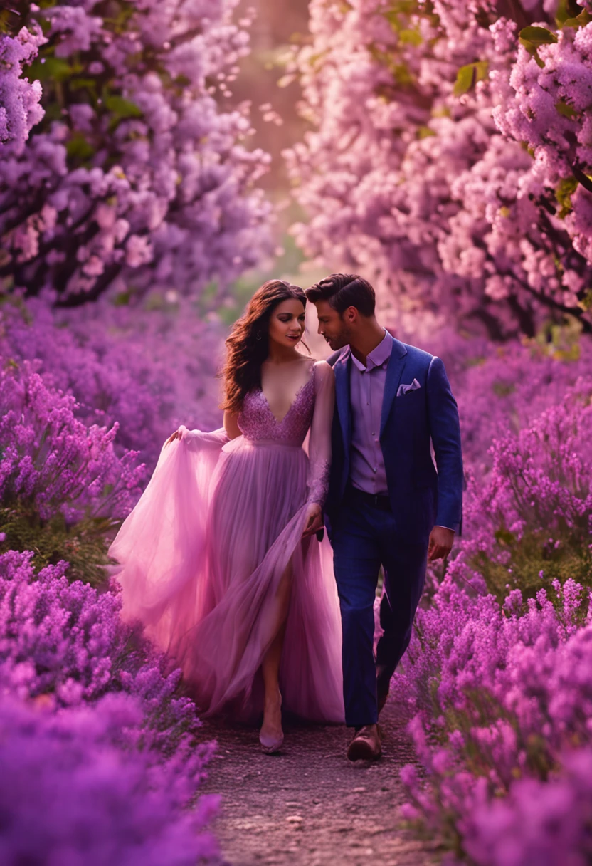 Beautiful couple, lilac love story