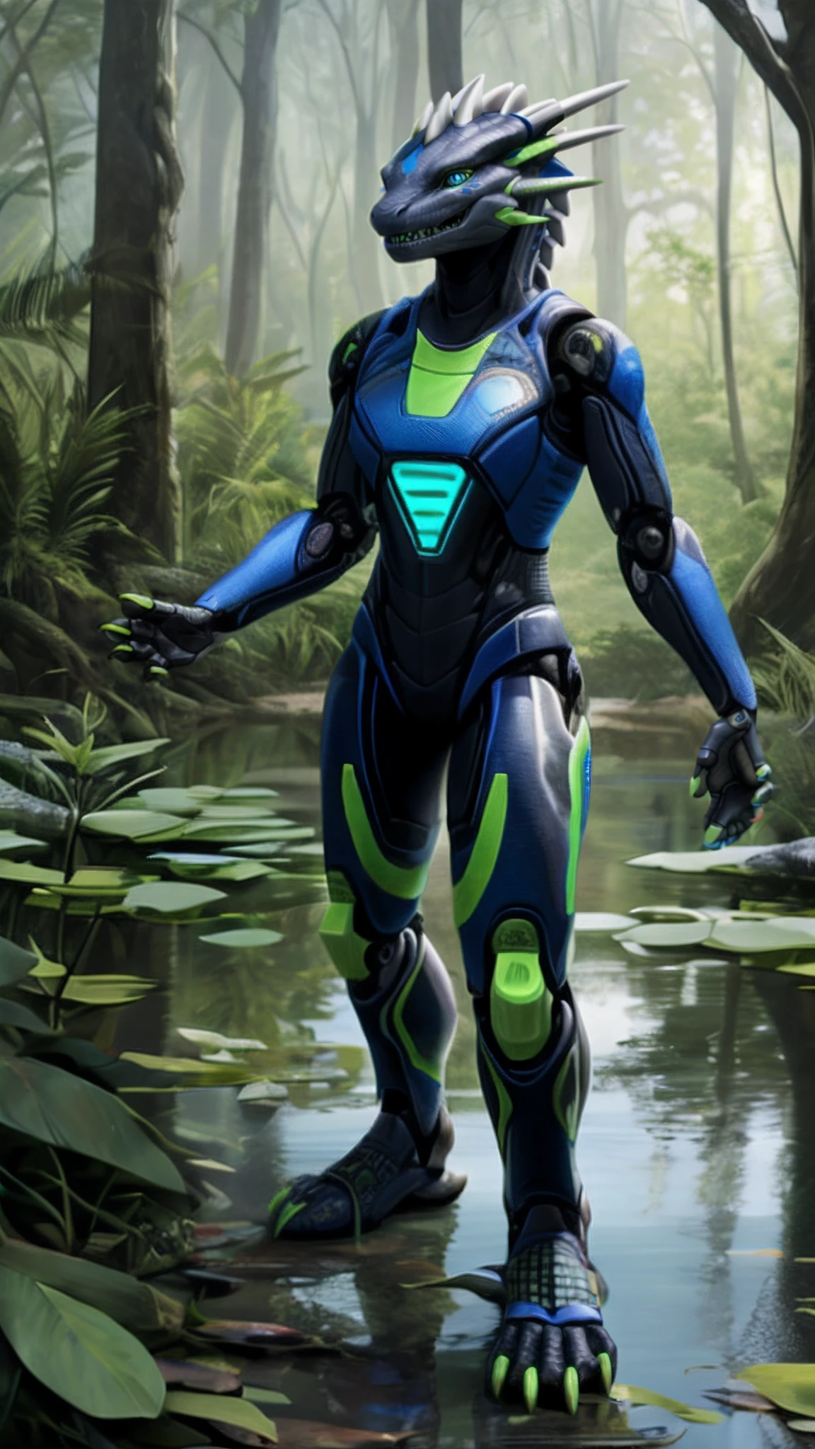 Bionic robot dragon,female,Android,Red Lingeri,sandals,Stuck in a swamp,HD graphics,Detailed and realistic,high detal,high qulity,photo-realistic,photorealistic eye,Detailed paws,Clear eyes,Masterpiece artwork,Five-fingered hands