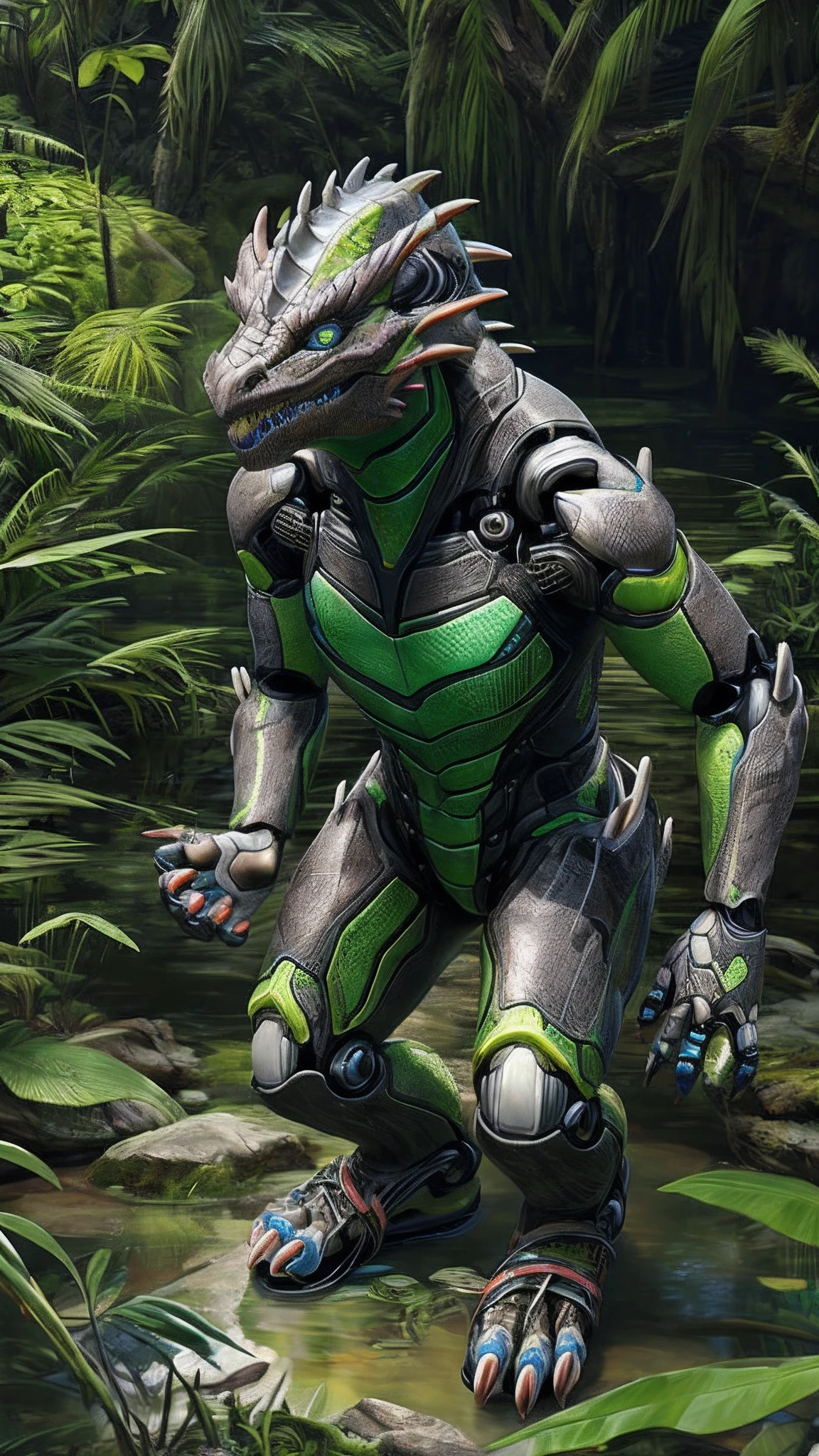 Bionic robot dragon，female，Android，Red Lingeri，sandals，Stuck in a swamp，HD graphics，Detailed and realistic，high detal，high qulity，photo-realistic，photorealistic eye，Detailed paws，Clear eyes，Masterpiece artwork，Five-fingered hands