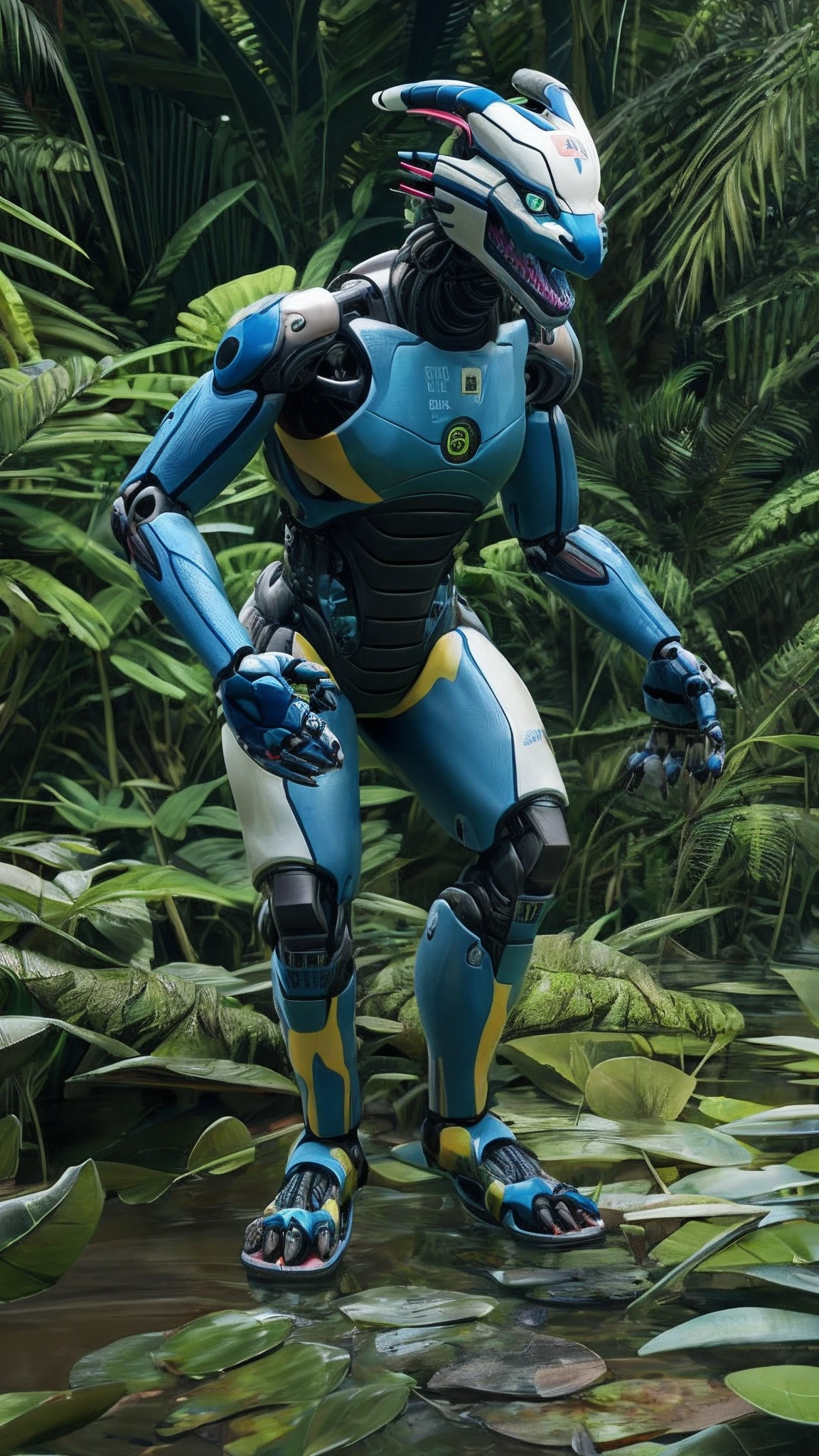 Bionic robot dragon,female,Android,Red Lingeri,sandals,Stuck in a swamp,HD graphics,Detailed and realistic,high detal,high qulity,photo-realistic,photorealistic eye,Detailed paws,Clear eyes,Masterpiece artwork,Five-fingered hands
