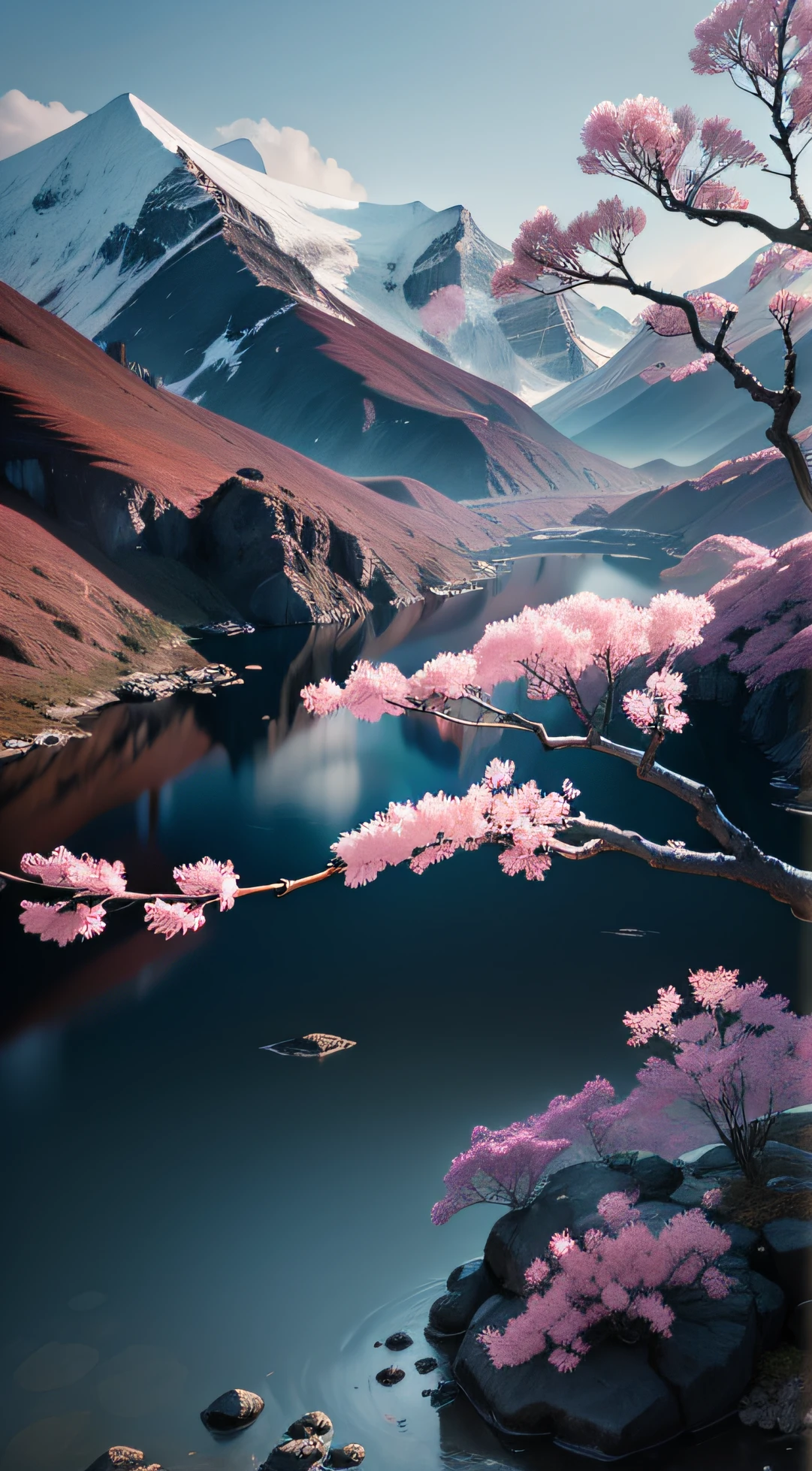 Quanyang Quan Xiaohongshu cover 110mm*6mm vertical version Close-up of Changbai Mountain's endemic plant flowers Pink and blue petals Highlight the coolness Fashion sense Gray background color Premium texture Blue color bar at the bottom No characters Changbai Mountain Tianchi stick figure fades the background
