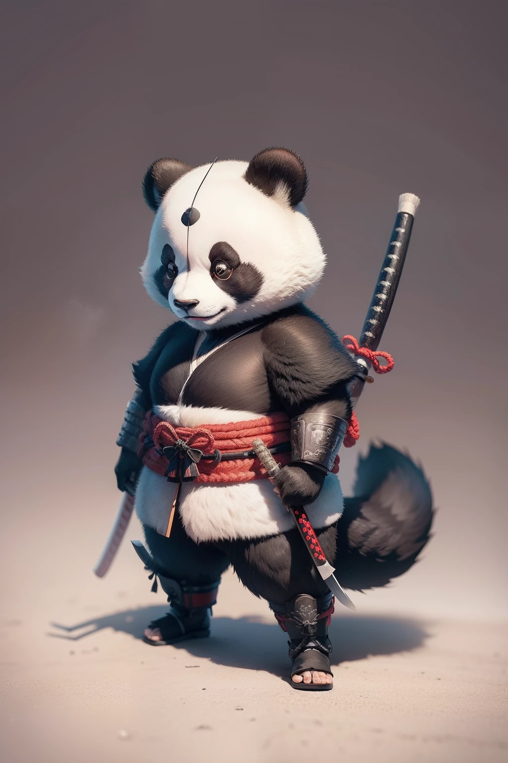 1panda, full body, samurai, japanese background, weapons